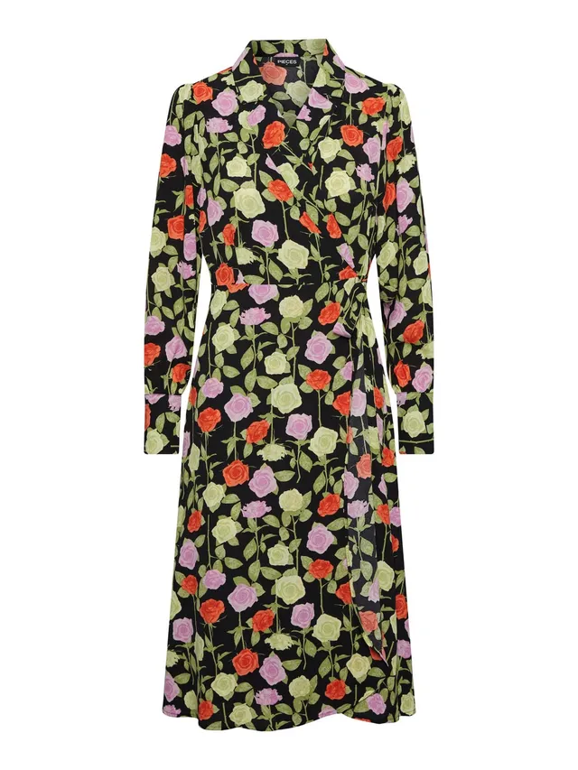 Pieces Pcblossom LS Wrap Dress vestito M a portafoglio