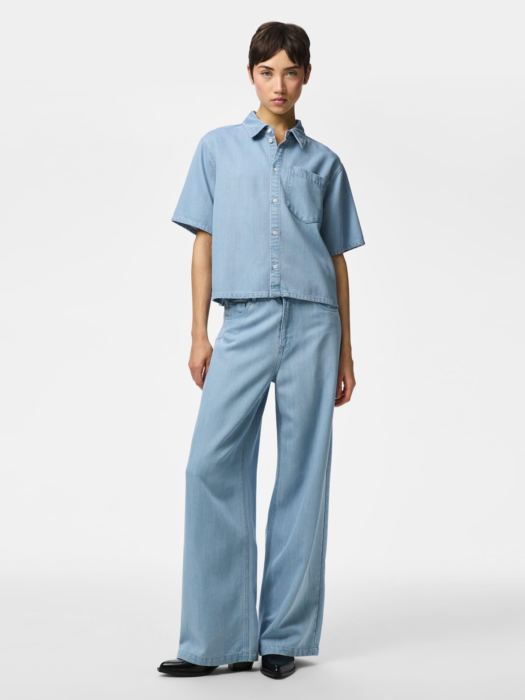 Pieces Pcsmidi MW Wide jeans larghi donna denim uso quotidiano