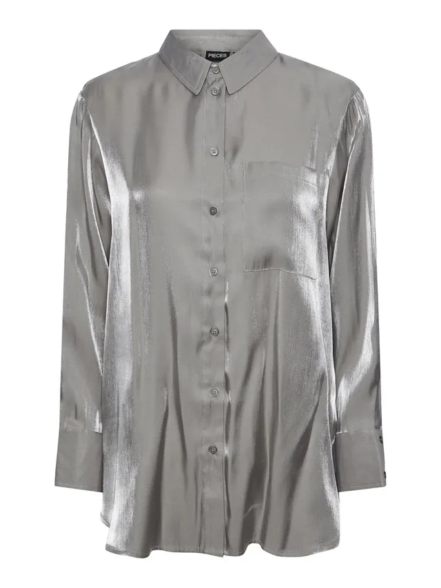 Pieces camicia cangiante argento tasca petto