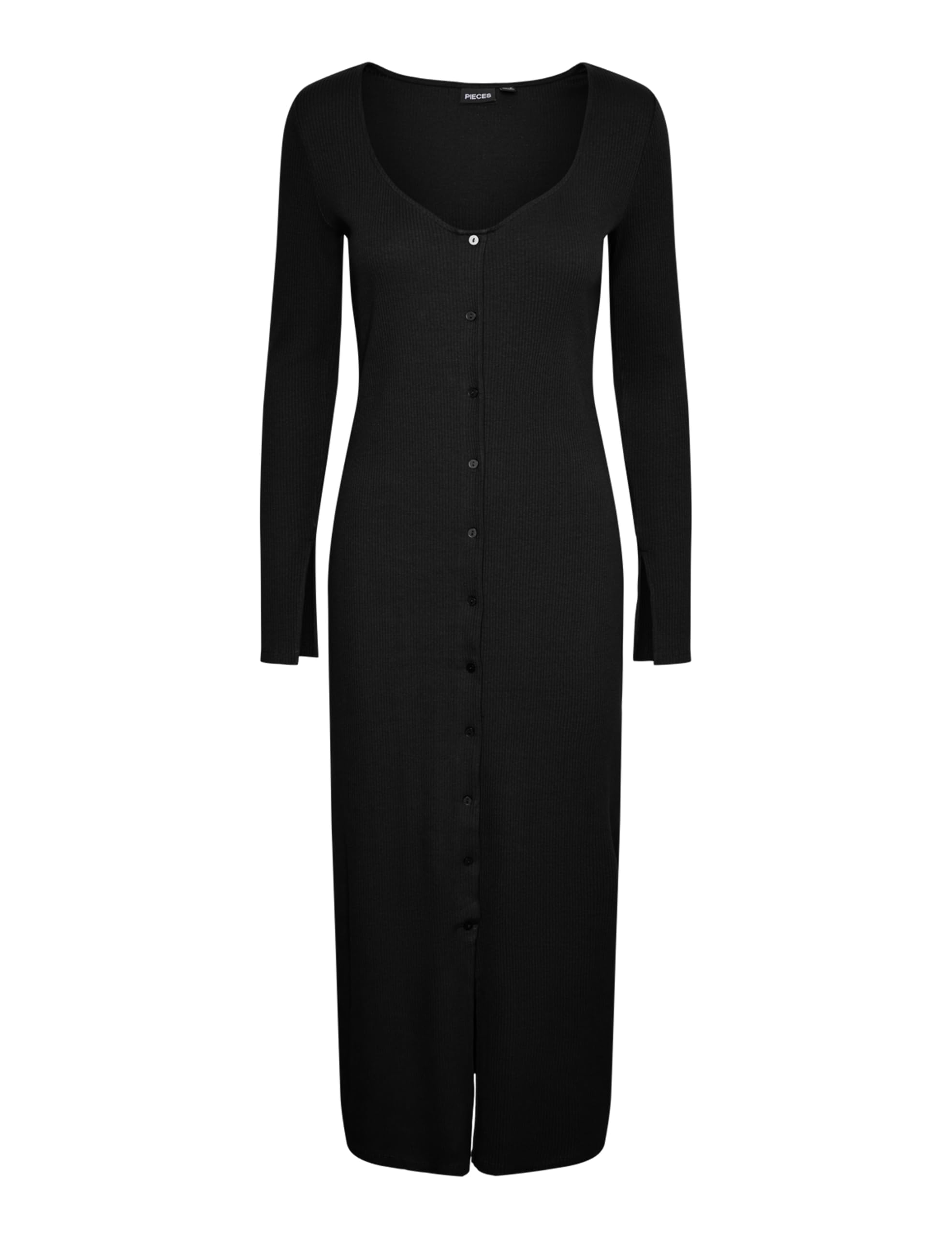 Pieces PCKUJA LS Long Dress abito nero maniche lunghe