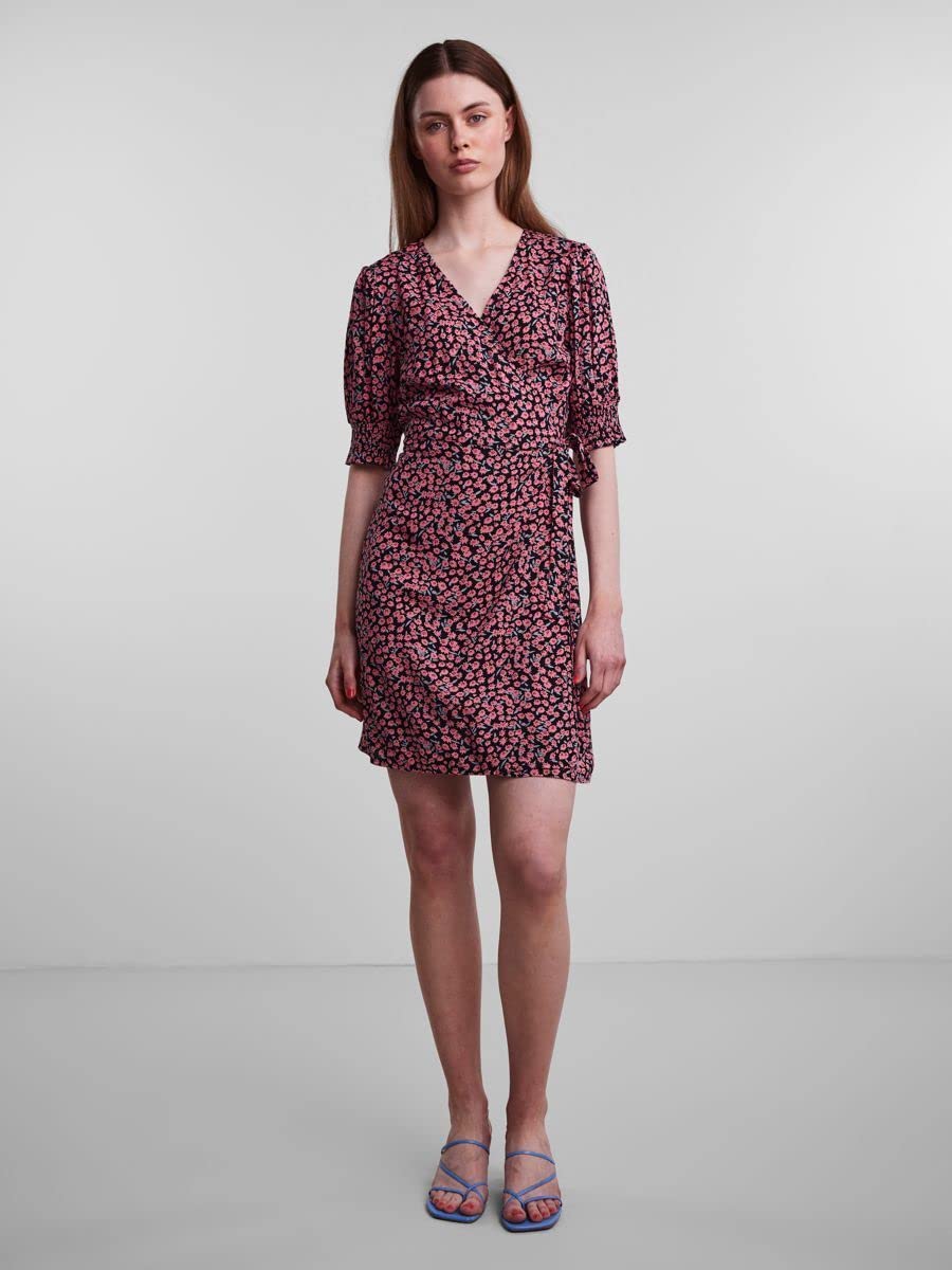 Pieces vestito donna rosa fragola a fiori
