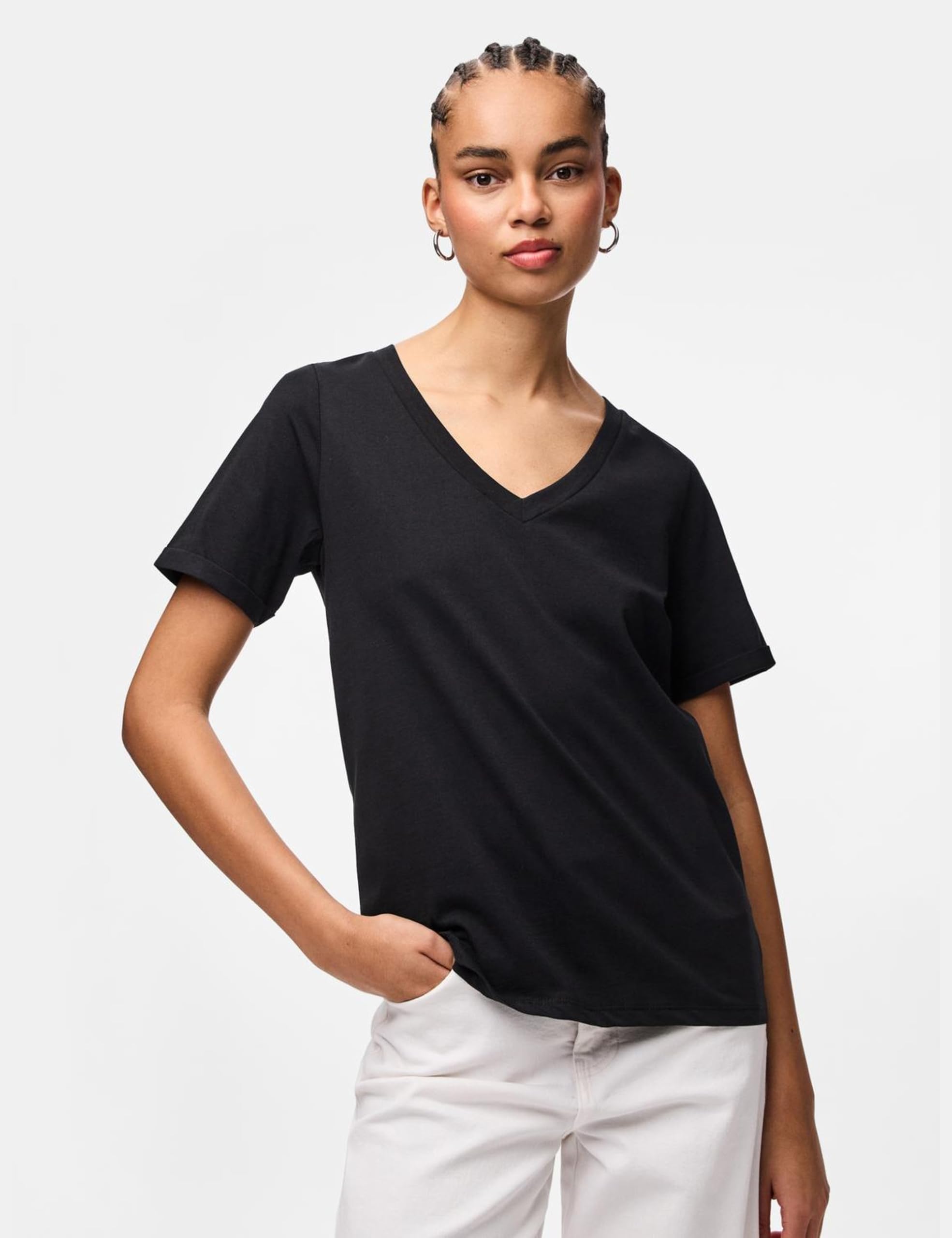 Pieces Pcria SS V-Neck Solid Tee Noos t-shirt donna viola cotone