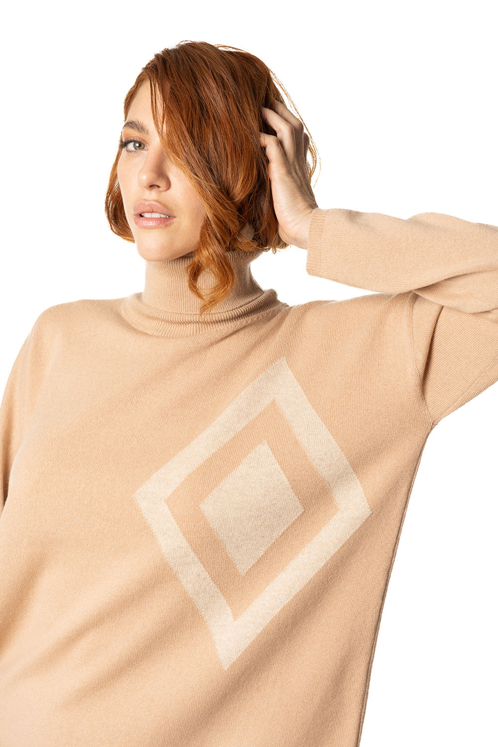 Vittoria Paci dolcevita beige donna in cashmere intarsio