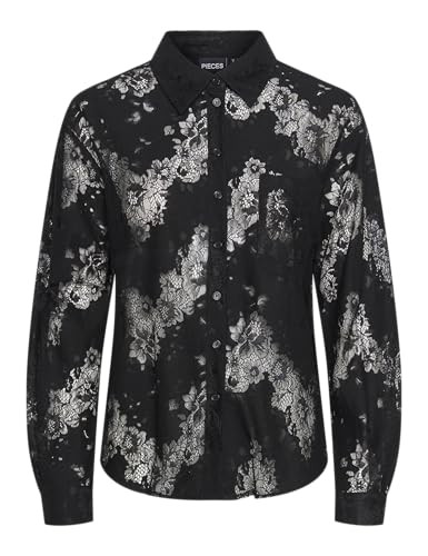 Pieces Pcnorinne camicia donna nera manica lunga