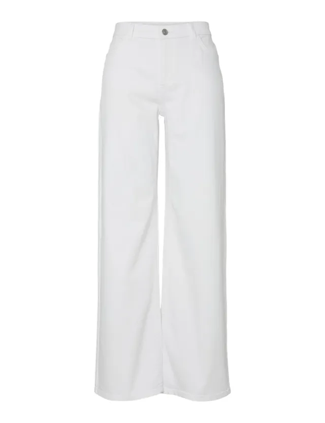 Pieces Pcsilke MW Wide Colered Jeans Noos BC bianco 33W/32L gamba larga