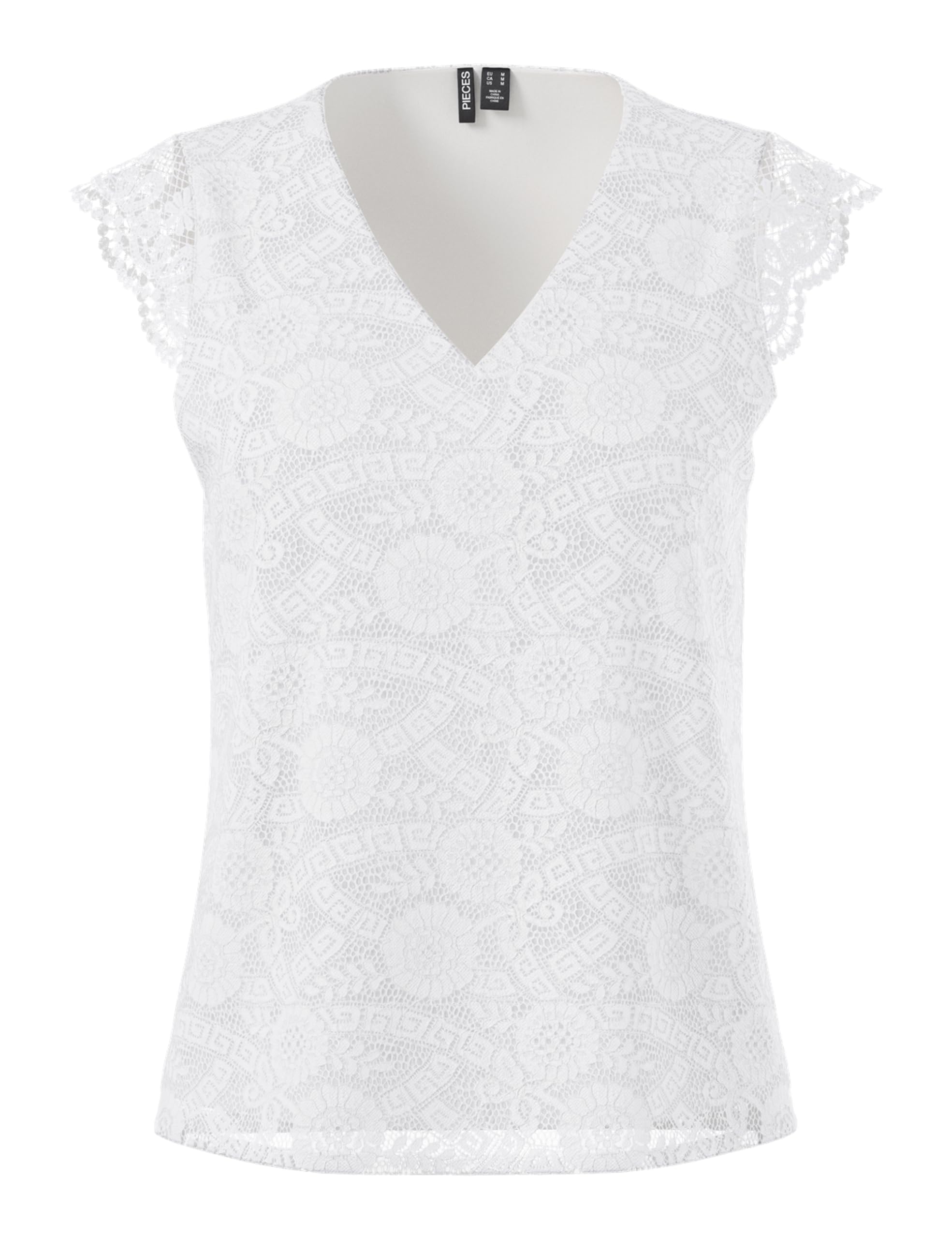 Pieces Pcolline SL Lace V-Neck Top Noos Donna Pizzo