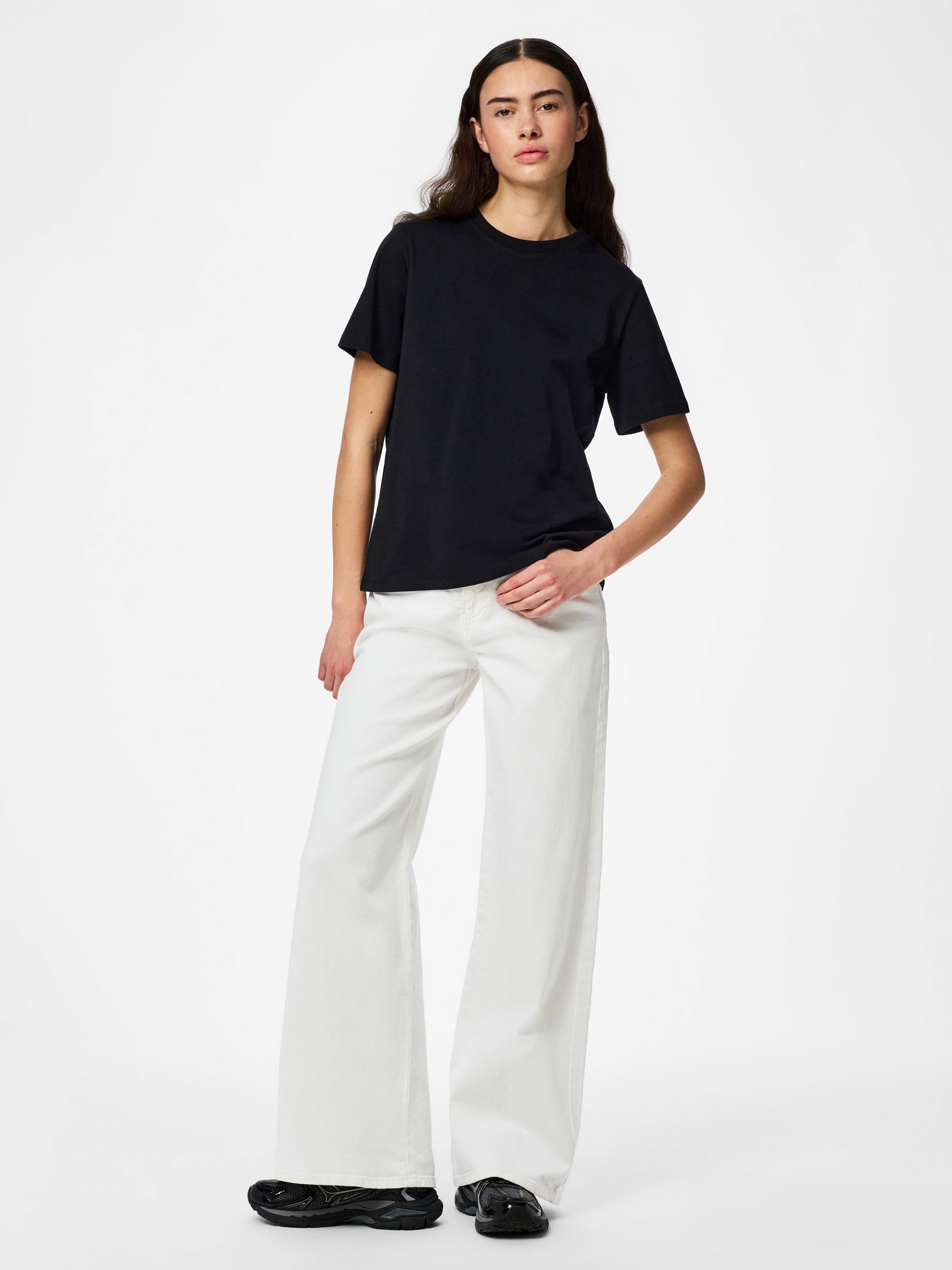 Pieces Pcria Cotton t-shirt donna XL nera in cotone bio