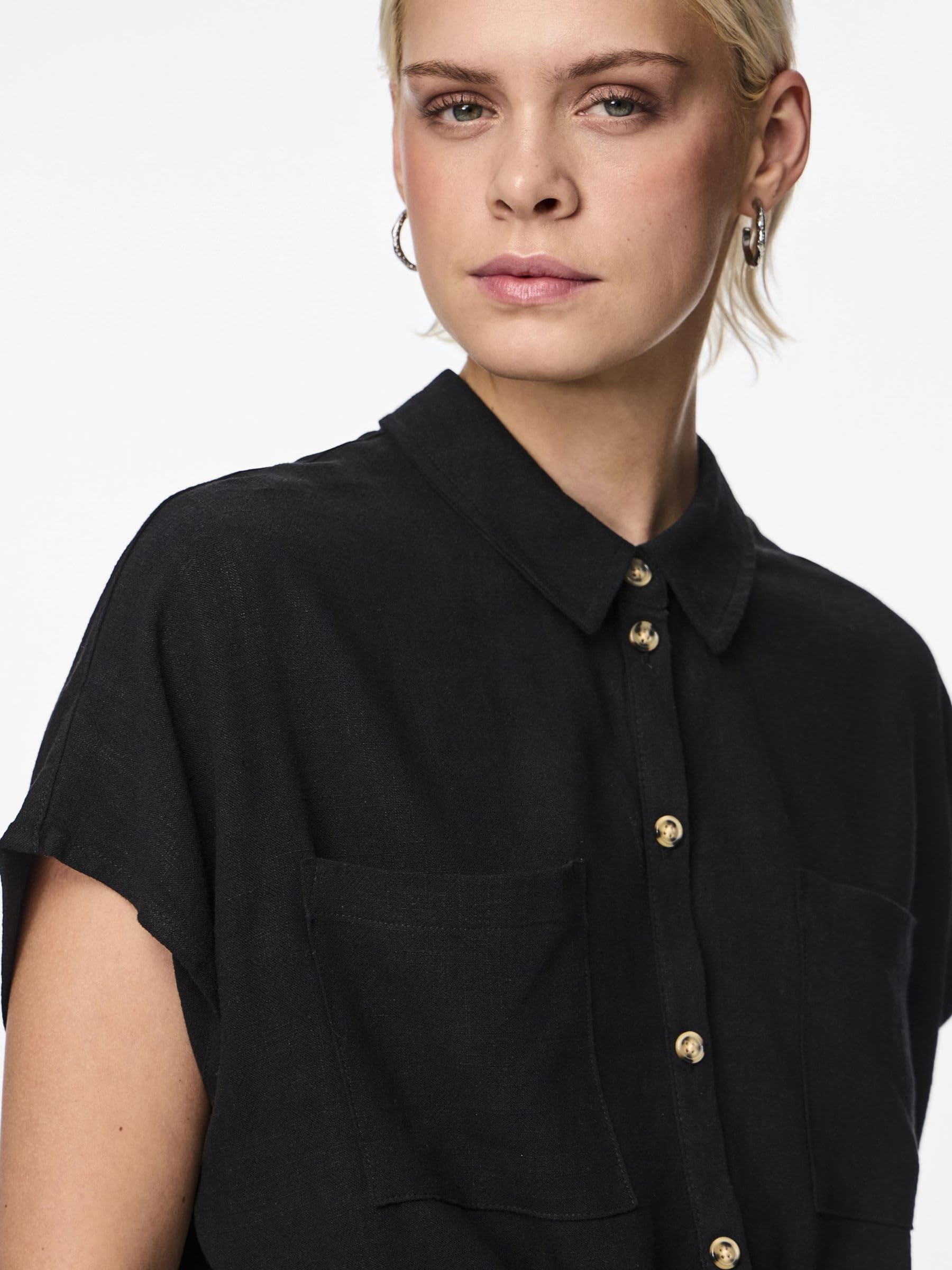 Pieces Pcvinsty Camicia Donna S Nera Misto Lino
