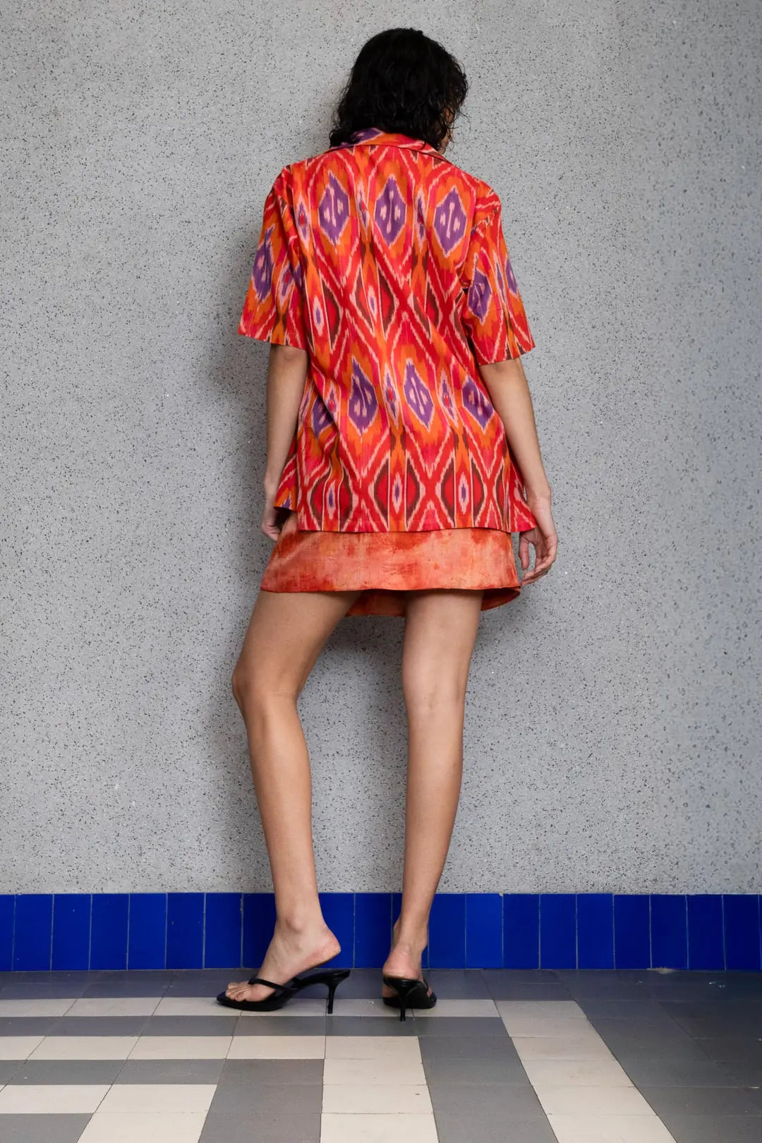 el.residu Sanya Ikat 3 camicia S/M rossa cotone