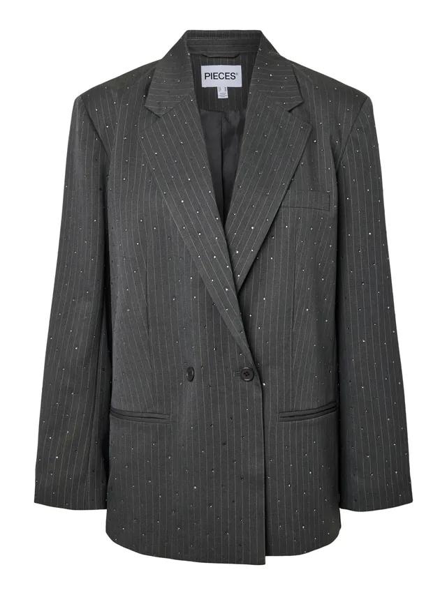 Pieces Pcfalka Pinstriped Blazer W. Rhinestones XS asfalto