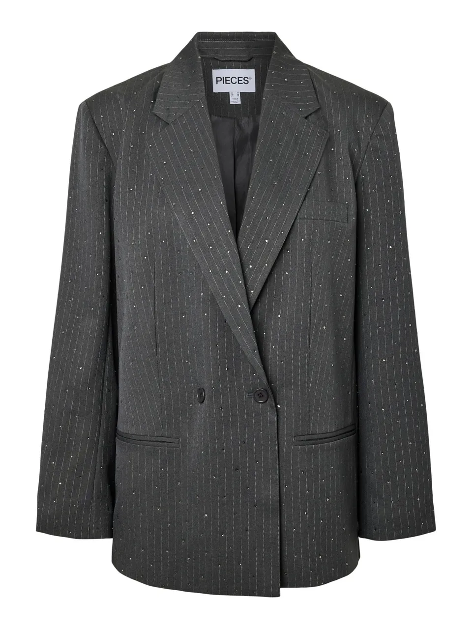 Pieces Pcfalka Pinstriped Blazer W. Rhinestones XS asfalto
