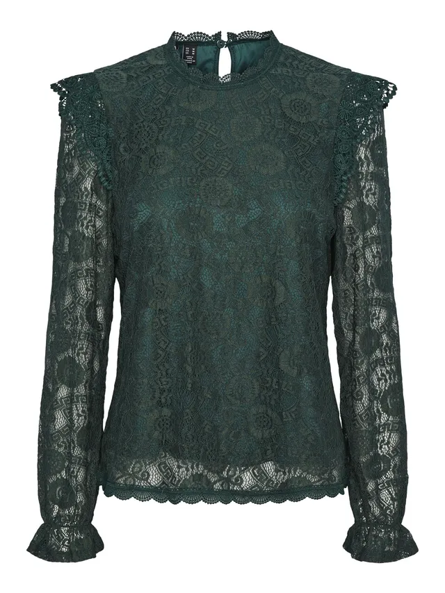 Pieces Pcolline LS Lace Top Noos BC camicia verde