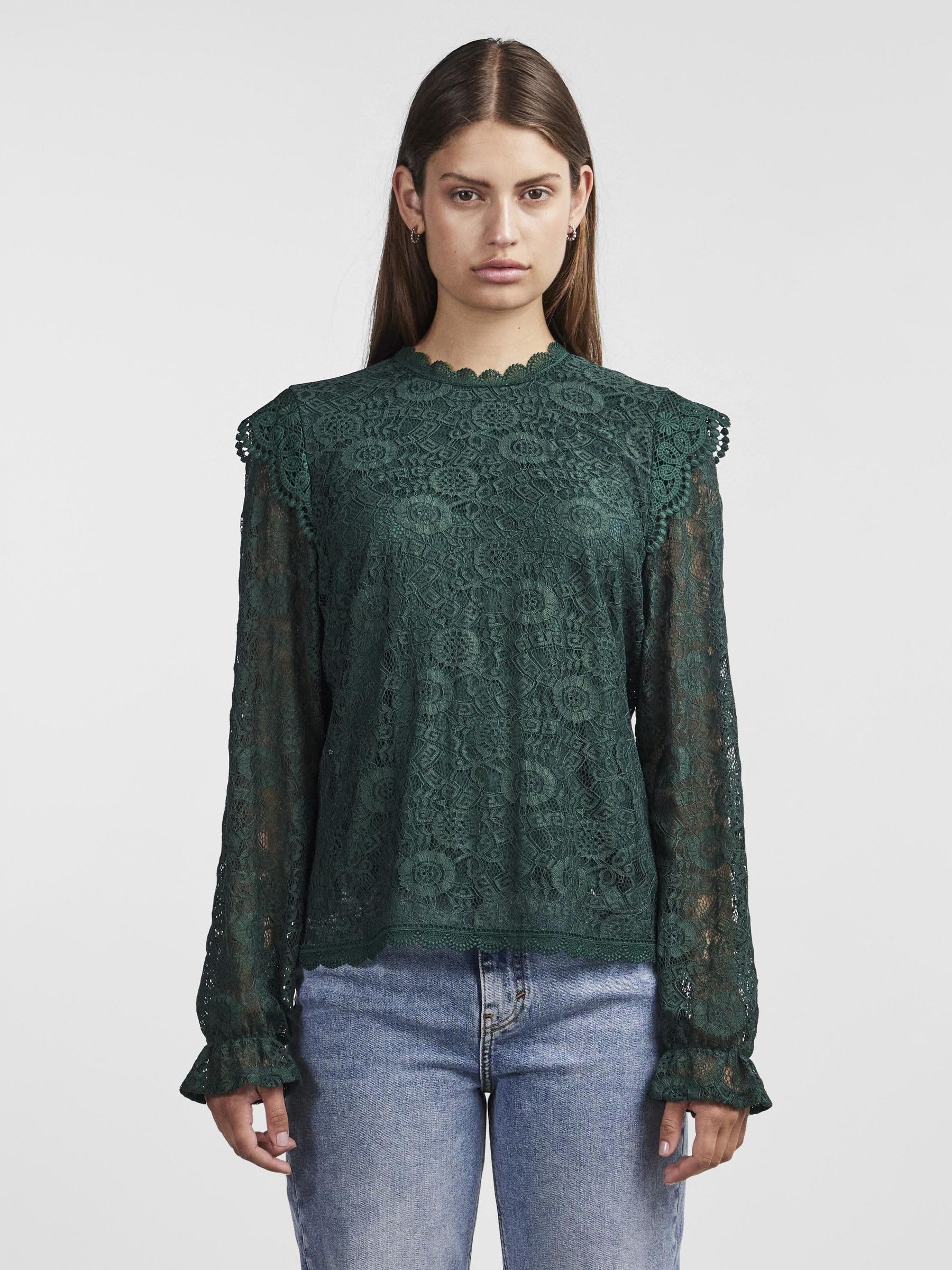 Pieces Pcolline LS Lace Top Noos BC camicia verde