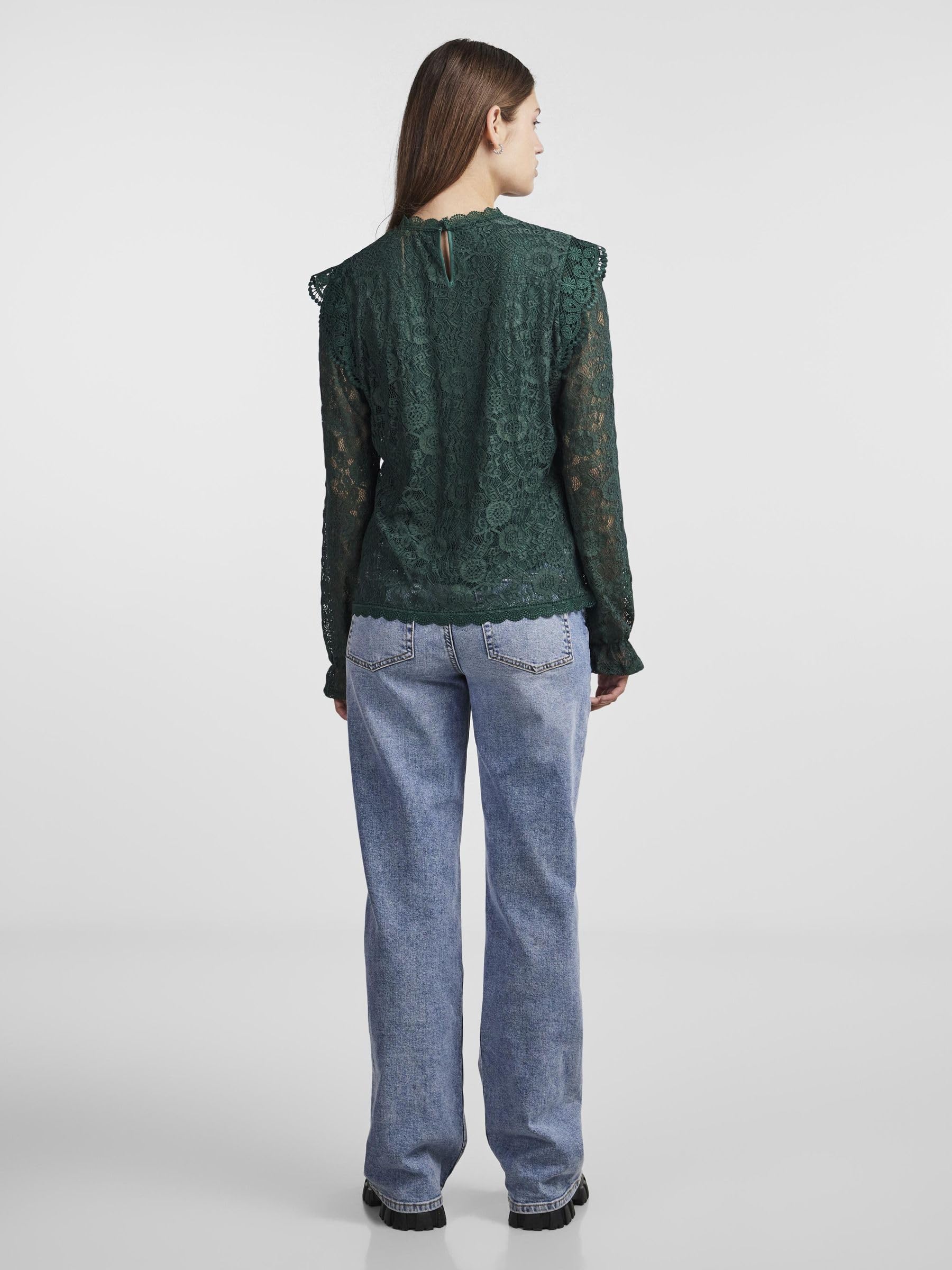 Pieces Pcolline LS Lace Top Noos BC camicia verde