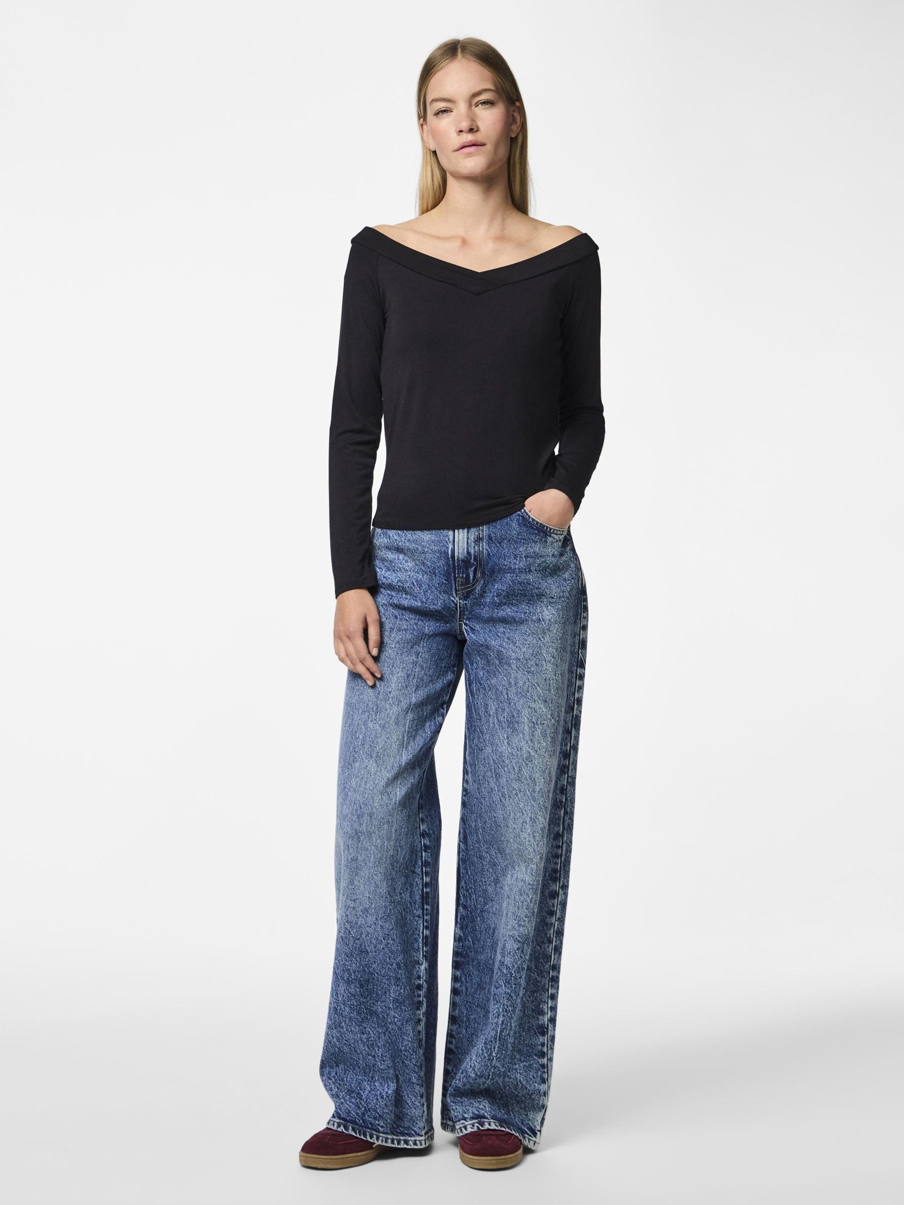 Pieces Pcmaliva top donna maniche lunghe elasticizzato