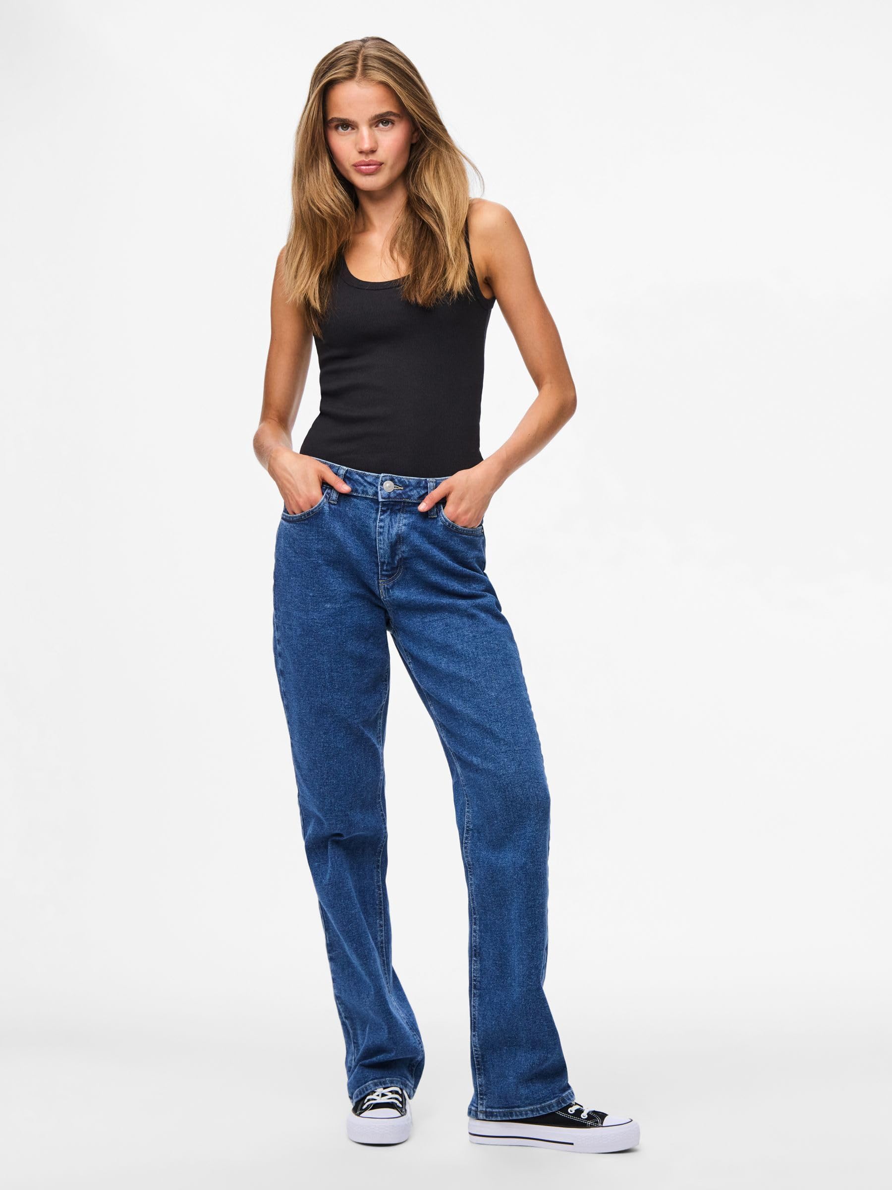 Pieces Pckelly MW Straight Jeans New MB jeans donna 33W/30L dritti