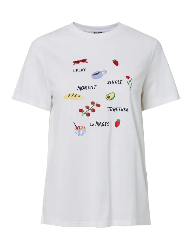 Pieces Pcgak SS Embroidery maglietta Bianco L ricamata