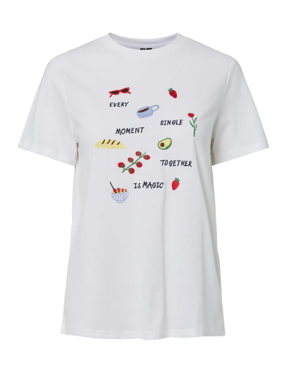 Pieces Pcgak SS Embroidery maglietta Bianco L ricamata