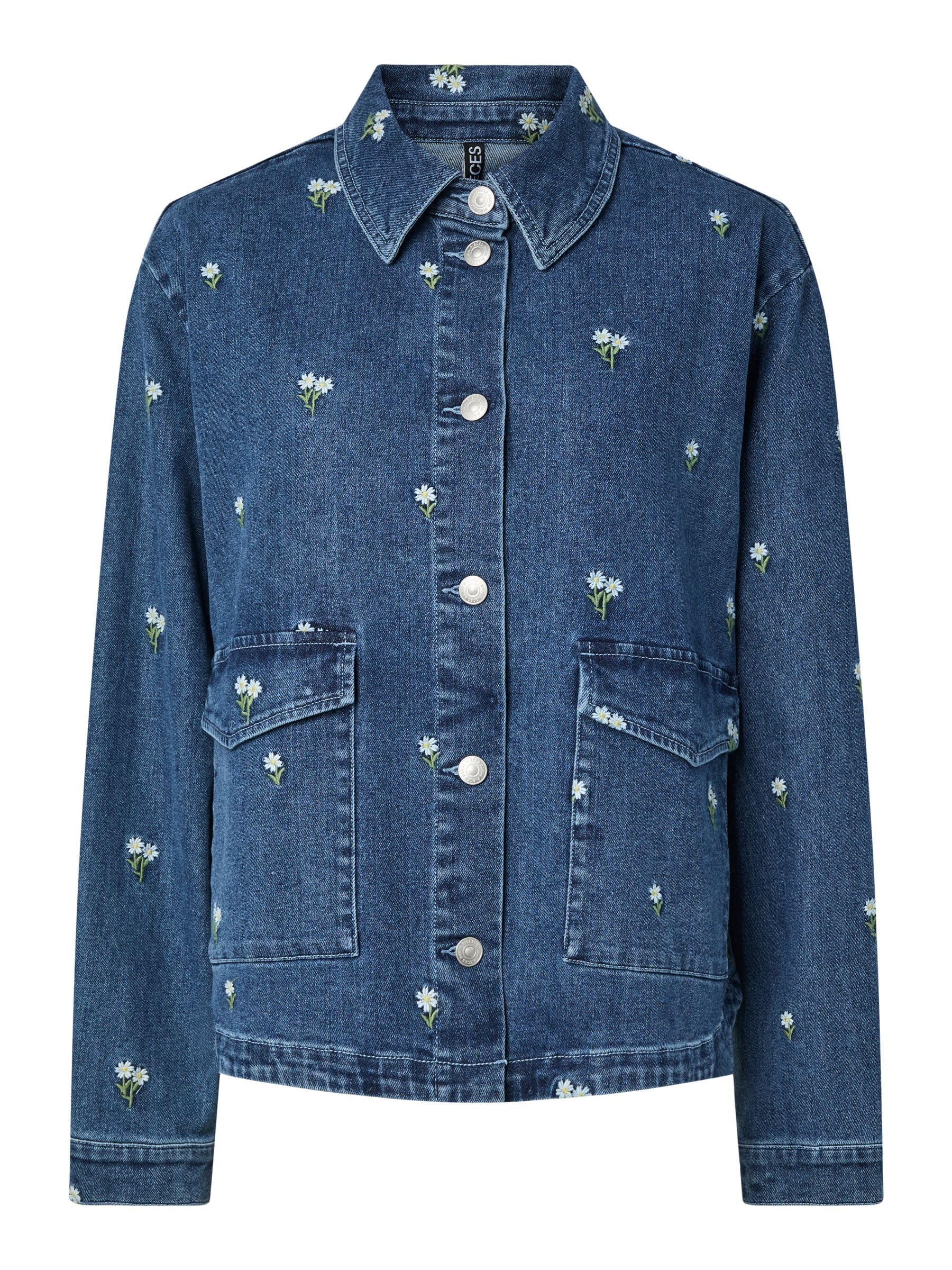 Pieces Pcflora LS Denim camicia jeans donna S blu denim