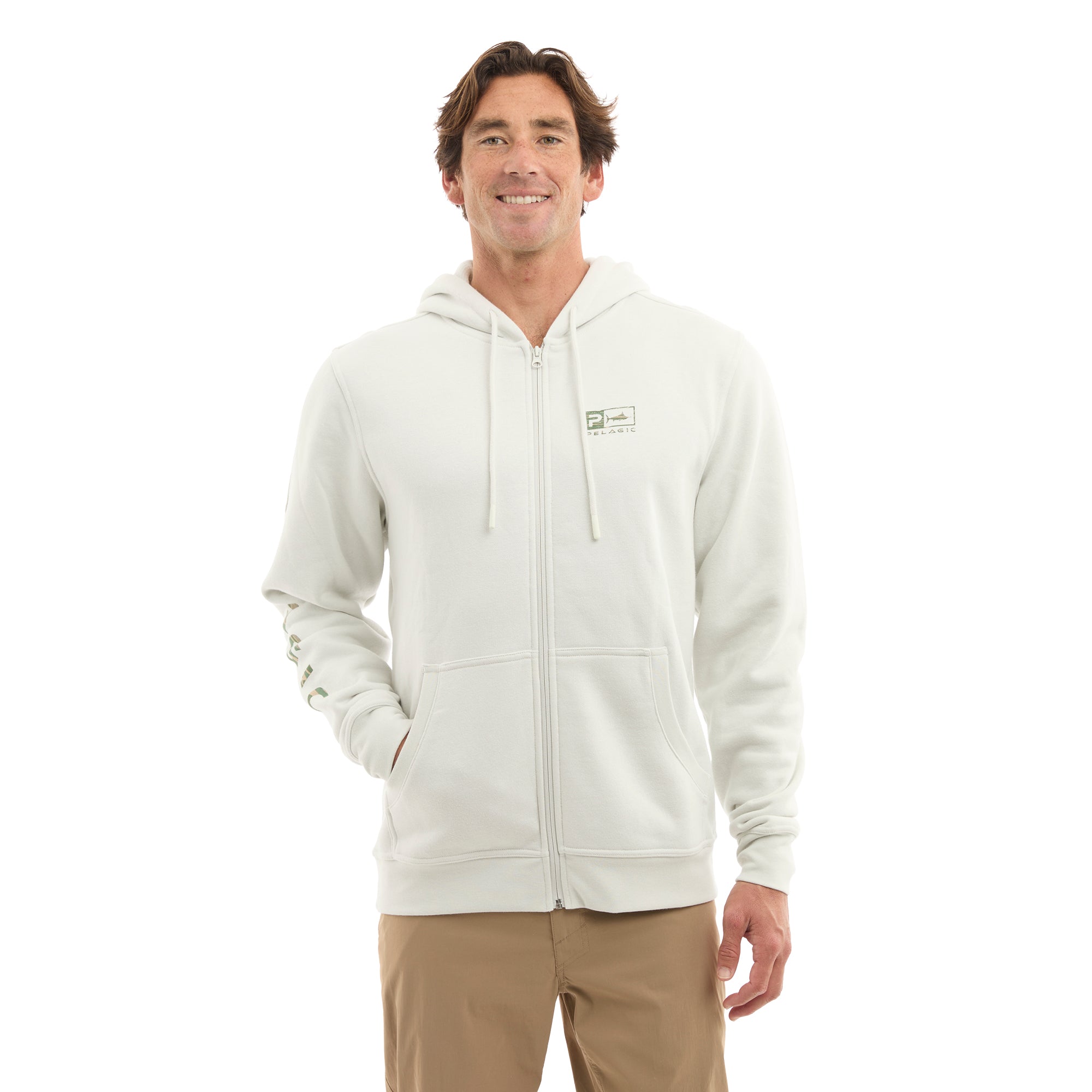 Pelagic Tanner Wahoo Icon felpa zip Bone in cotone