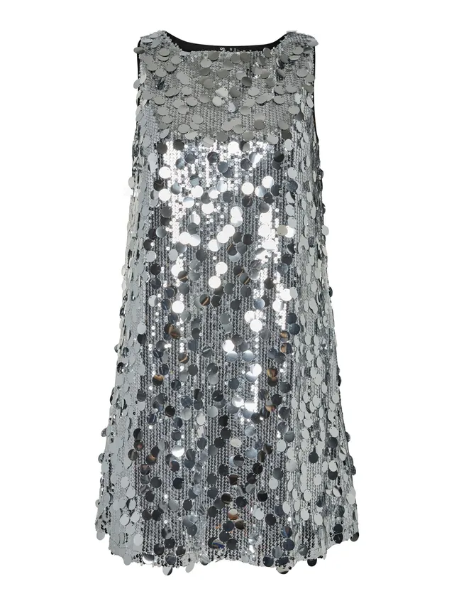PIECES Pcmalou Sequin vestito paillettes argento S elegante