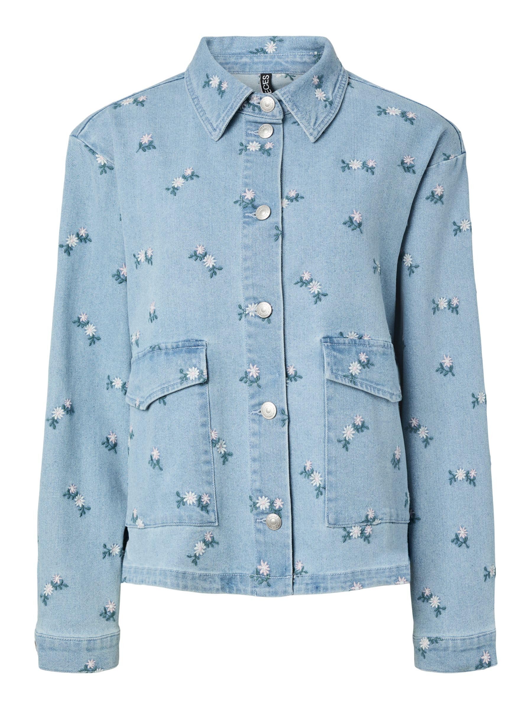 Pieces Pcflora LS Denim camicia jeans donna S blu denim