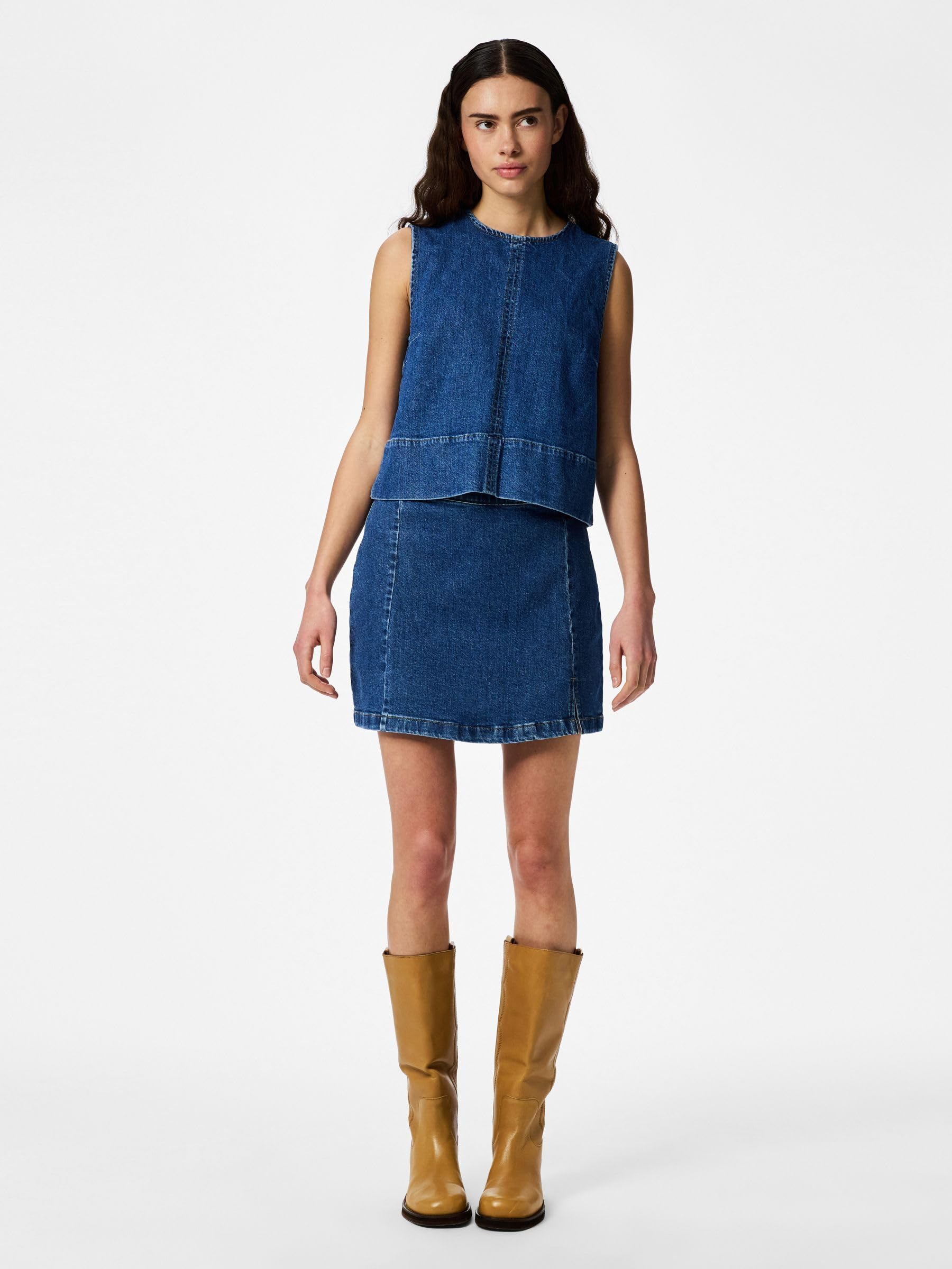 Pieces Pcsilke SL top donna denim smanicato