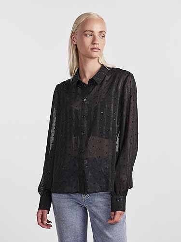 Pieces camicia lurex semitrasparente maniche lunghe