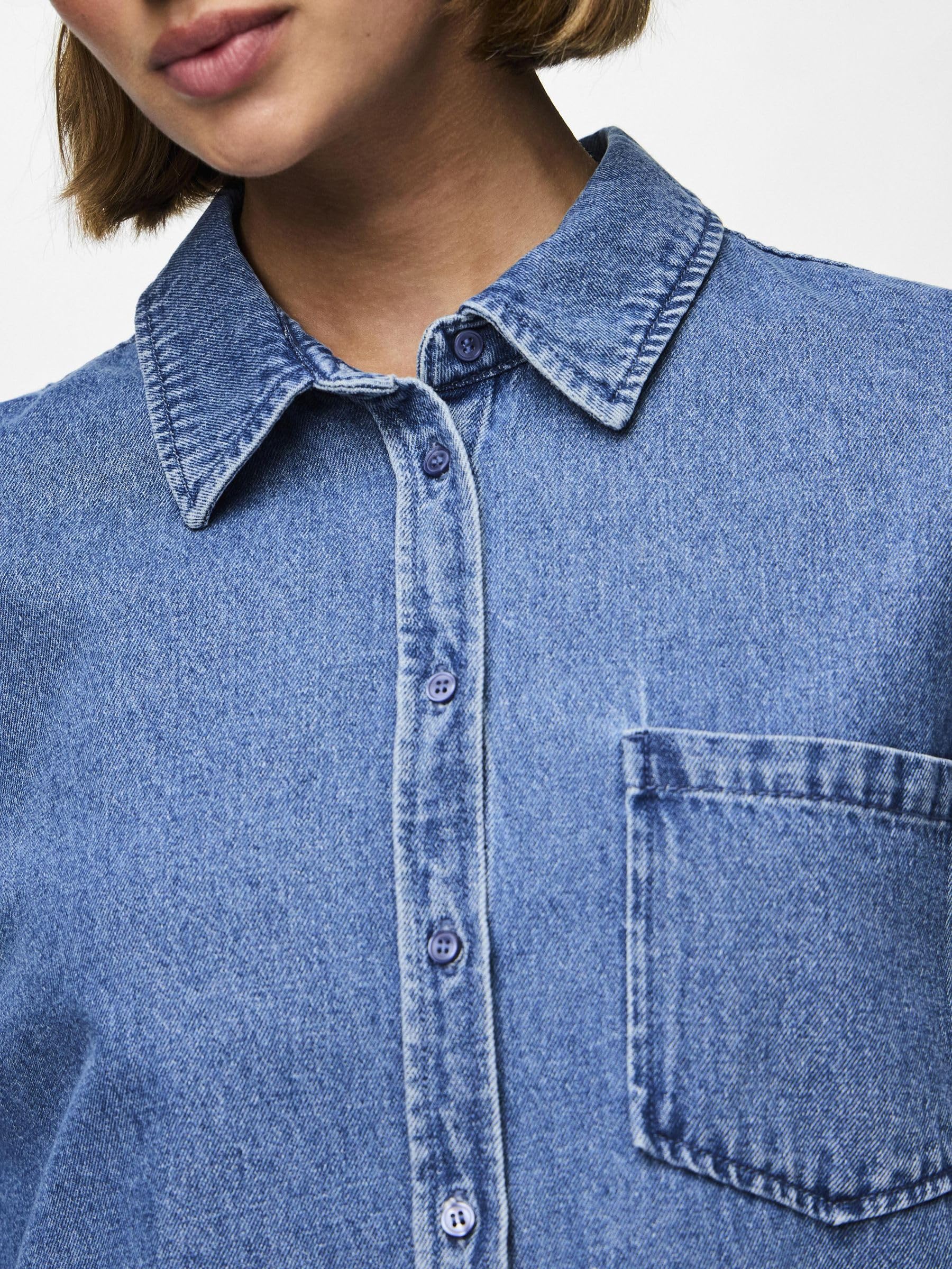 PIECES Pcmaisie Denim Shirt camicia jeans manica lunga
