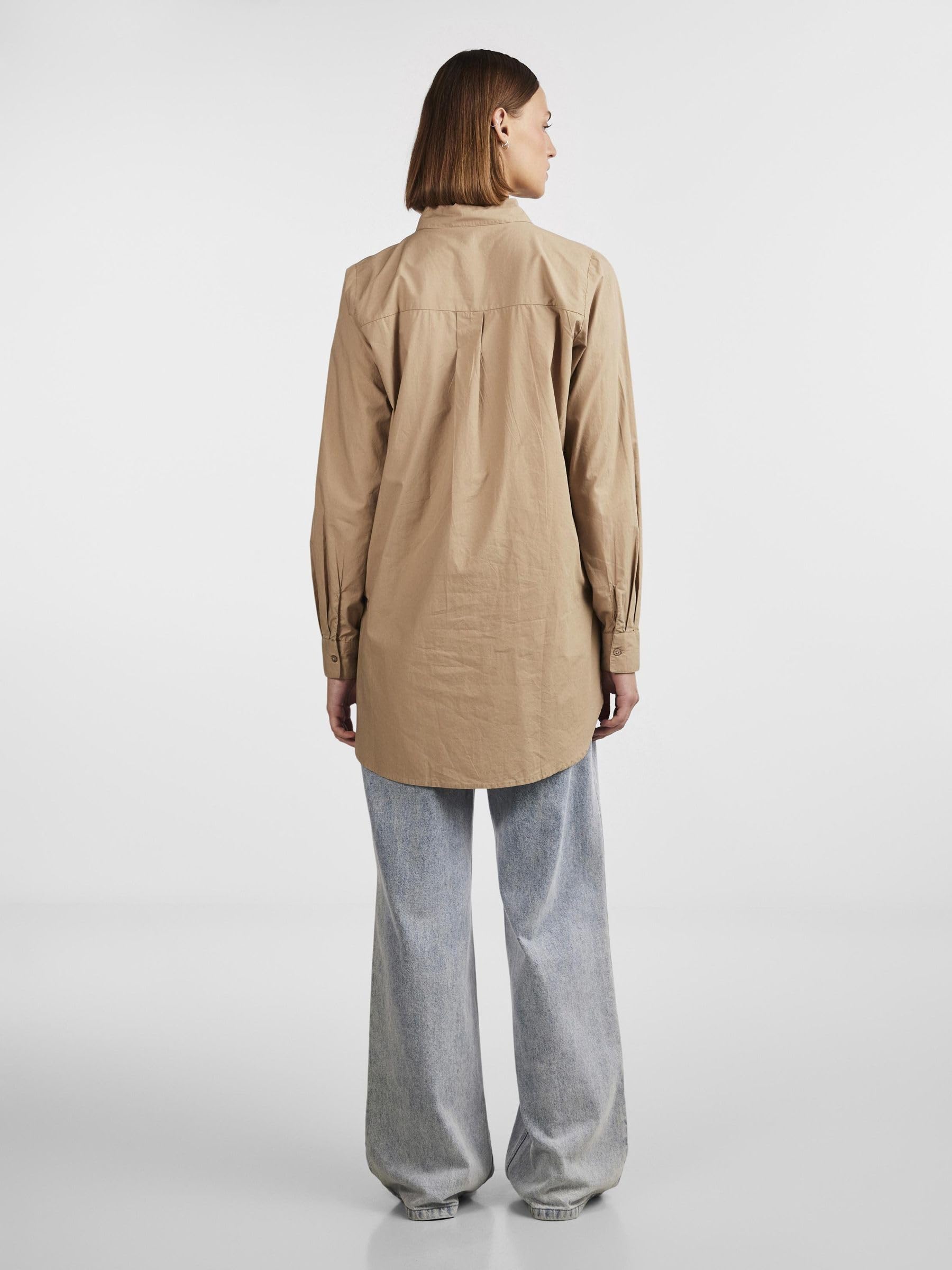 Pieces Pcjiva camicia donna popeline cotone maniche lunghe