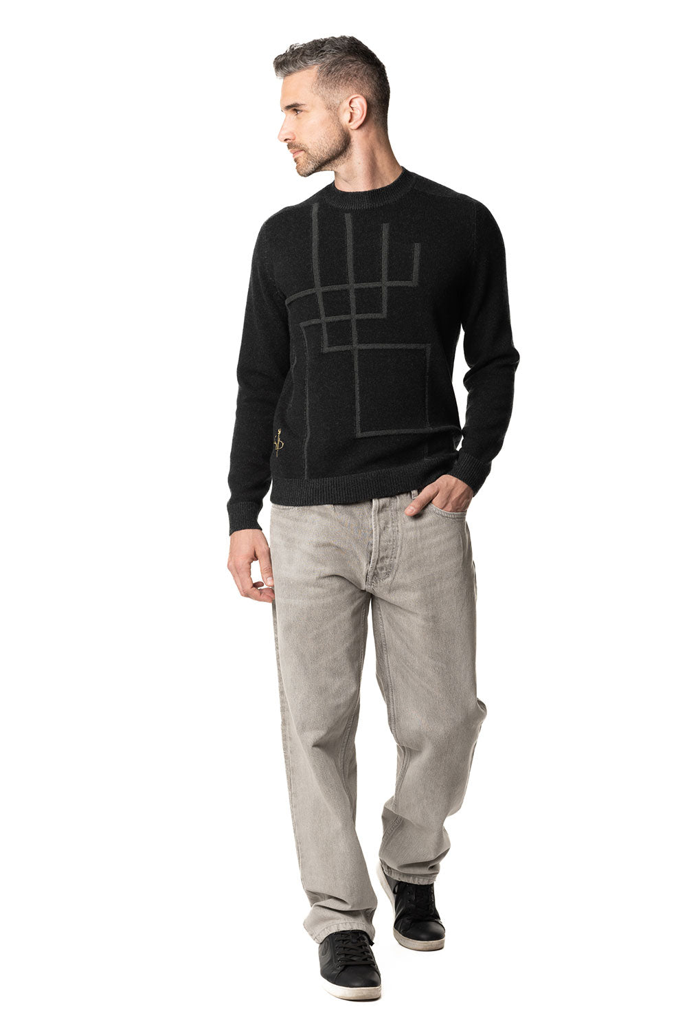 Vittoria Paci girocollo cashmere uomo grigio scuro coste