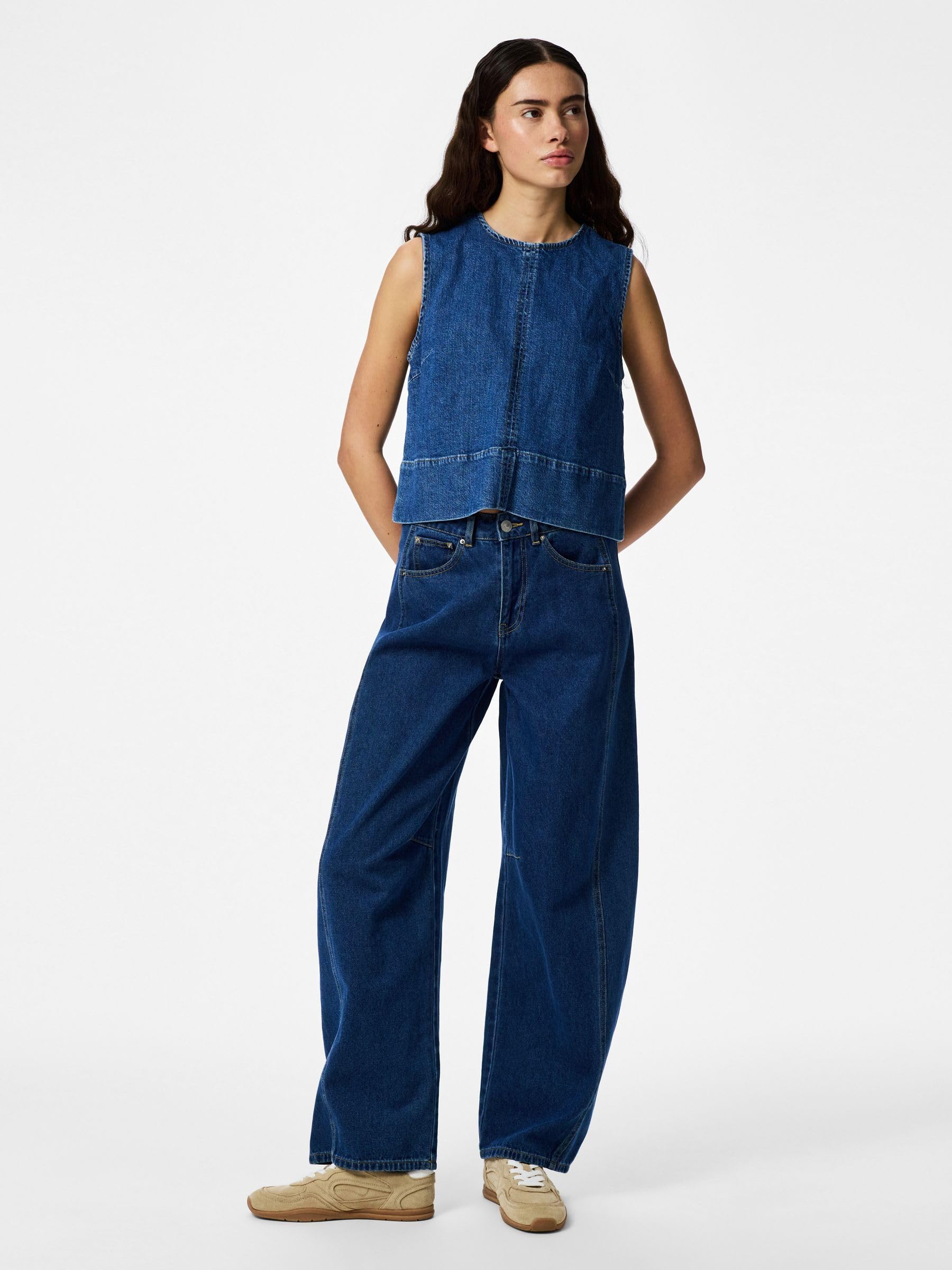 Pieces Pcsilke SL top donna denim smanicato