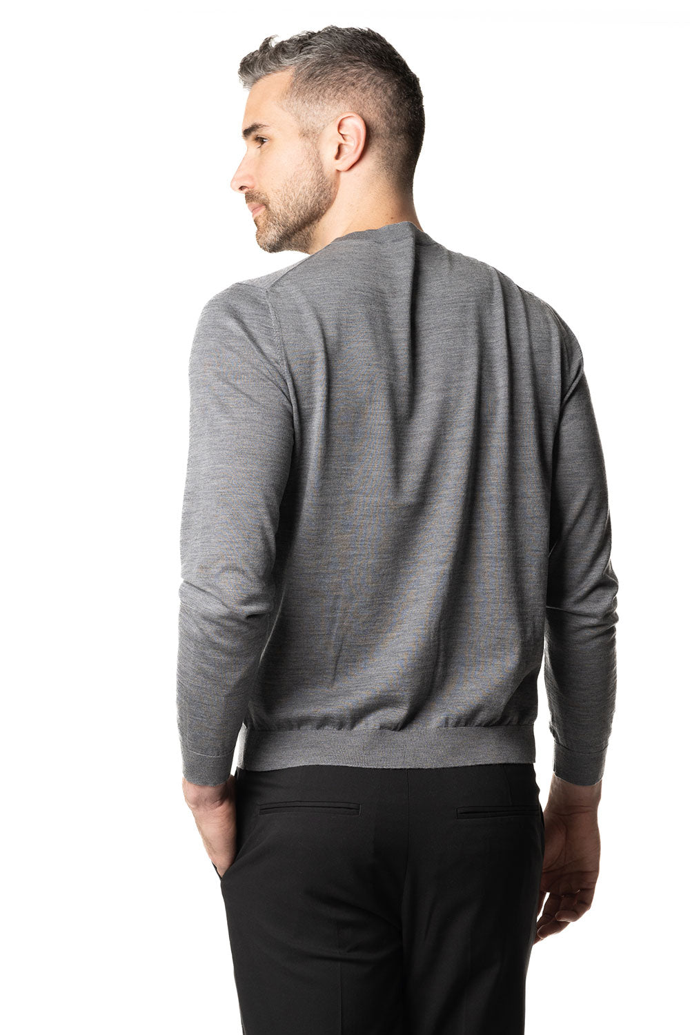 Vittoria Paci Girocollo Maglia Rasata Grigio Merinos Uomo
