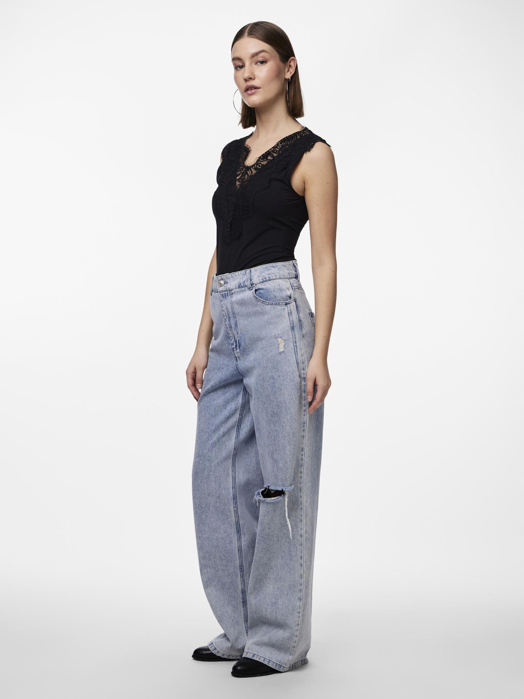 Pieces Pcilu SL Top canotta donna pizzo scollo a V