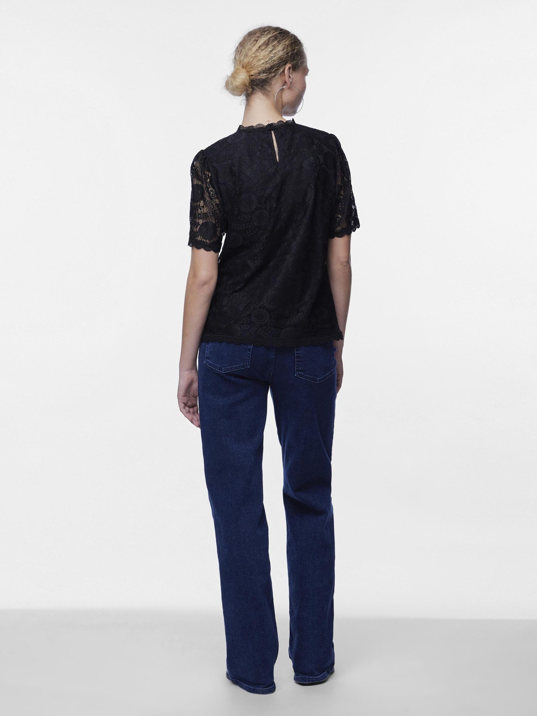 Pieces Pcolline SS Lace Top camicia pizzo maniche corte