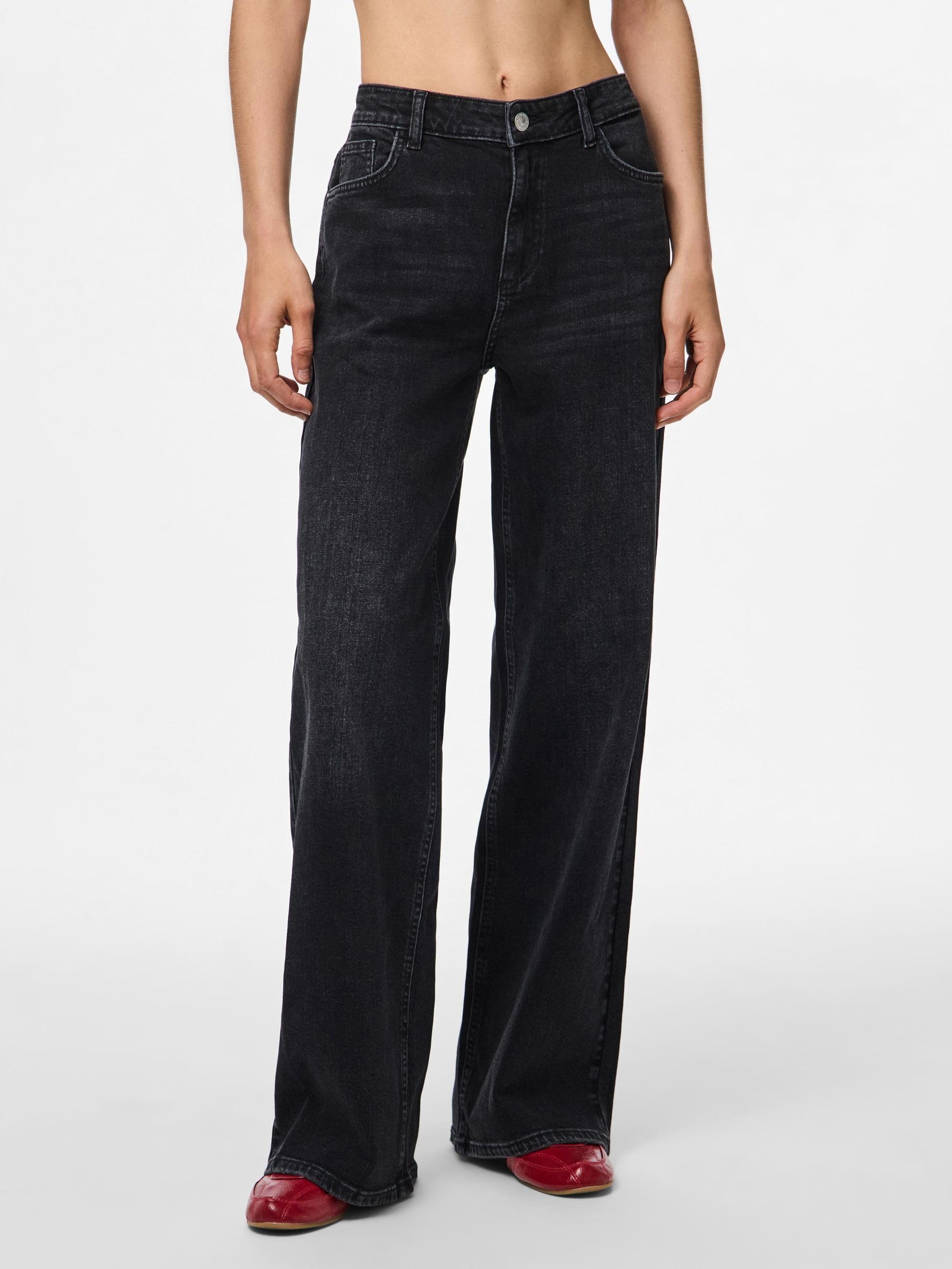 Pieces Pcsilke MW Wide Jeans donna 32W/32L gamba larga