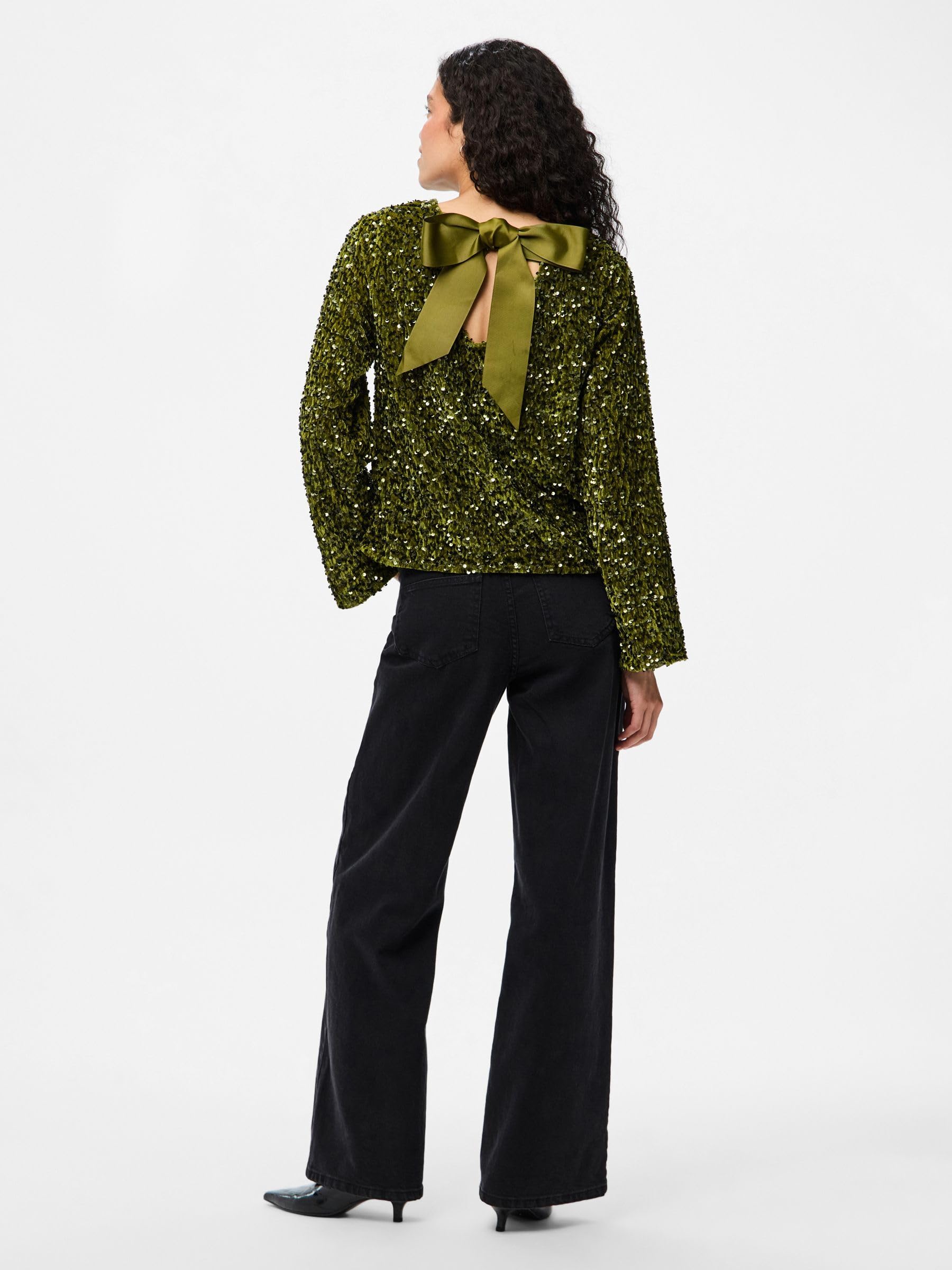 PIECES Pckam LS Deep Back Bow Top maglietta maniche lunghe