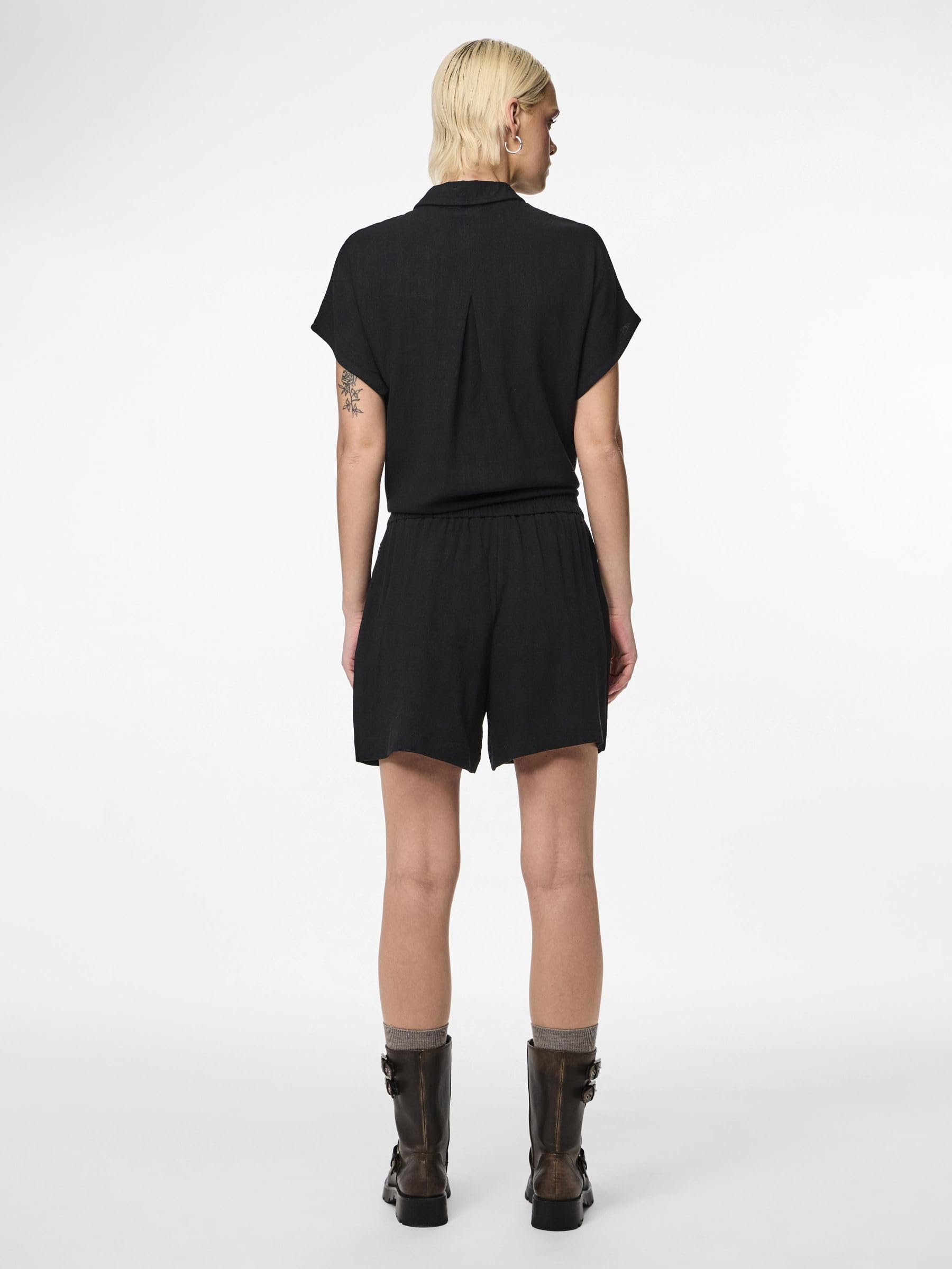 Pieces Pcvinsty Camicia Donna S Nera Misto Lino