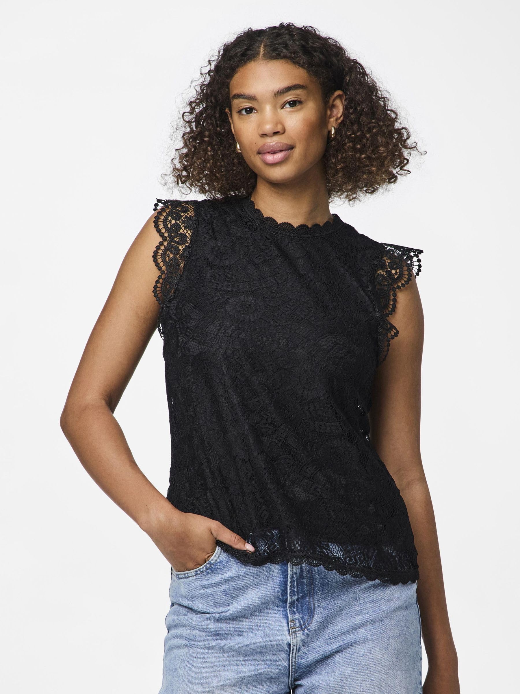 Pieces Pcolline Lace top donna pizzo nero