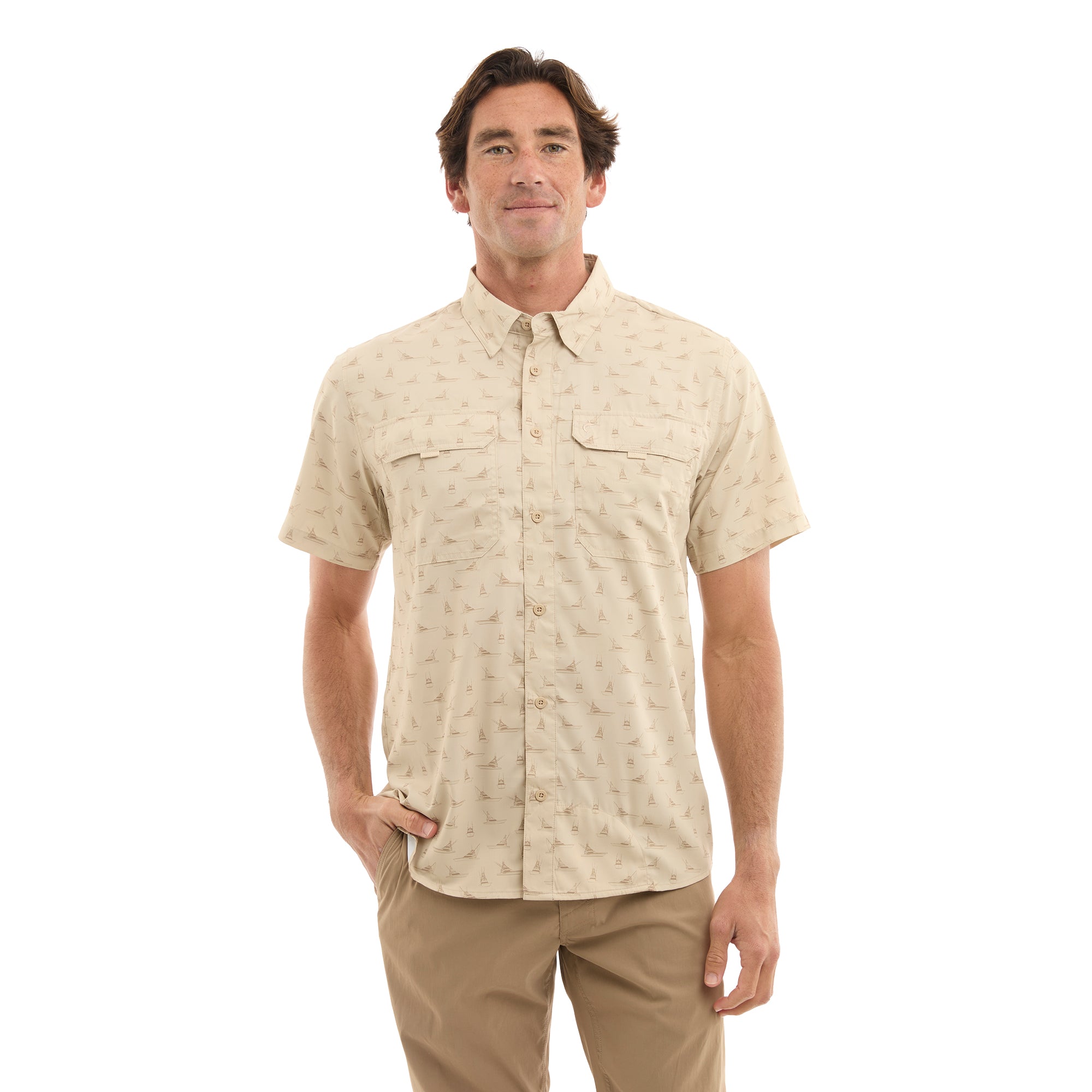 Pelagic Keys Tiny Boats camicia pesca uomo sabbia UPF 50+