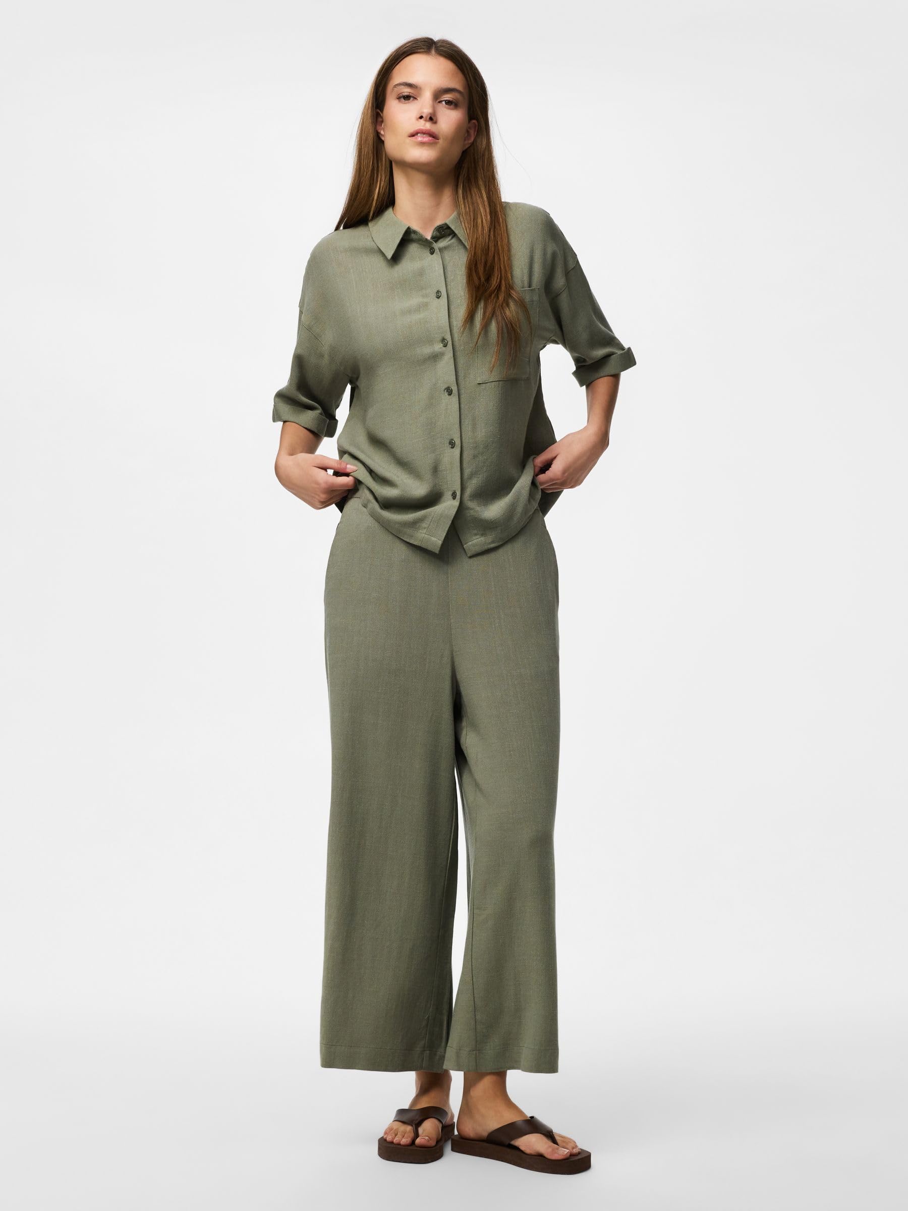 Pieces Pcvinsty HW pantaloni culotte donna M verde uso quotidiano