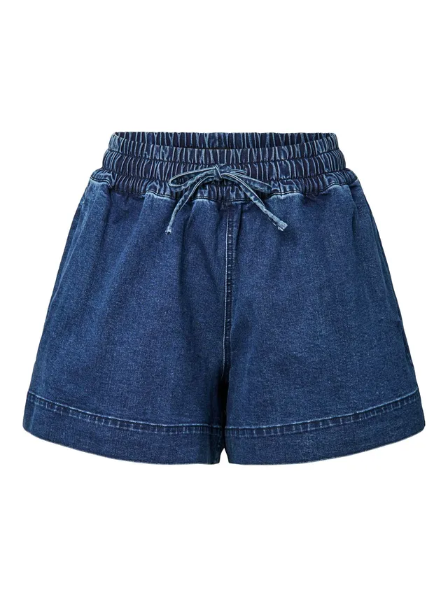 Pieces Pcbillo HW Pull Up pantaloncini jeans donna L blu scuro