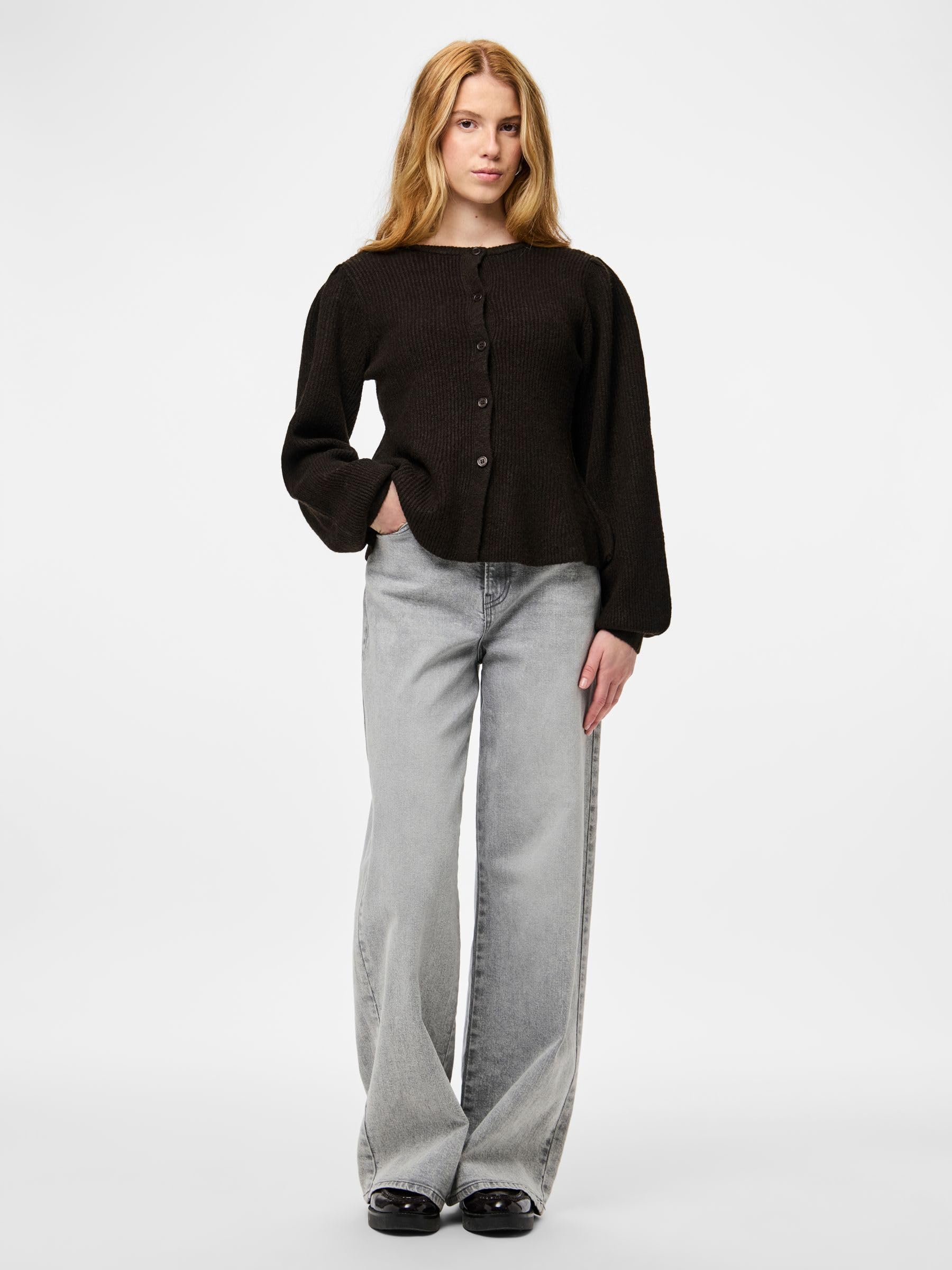 Pieces Pcsilly LS Puff Knit cardigan donna Hot Fudge