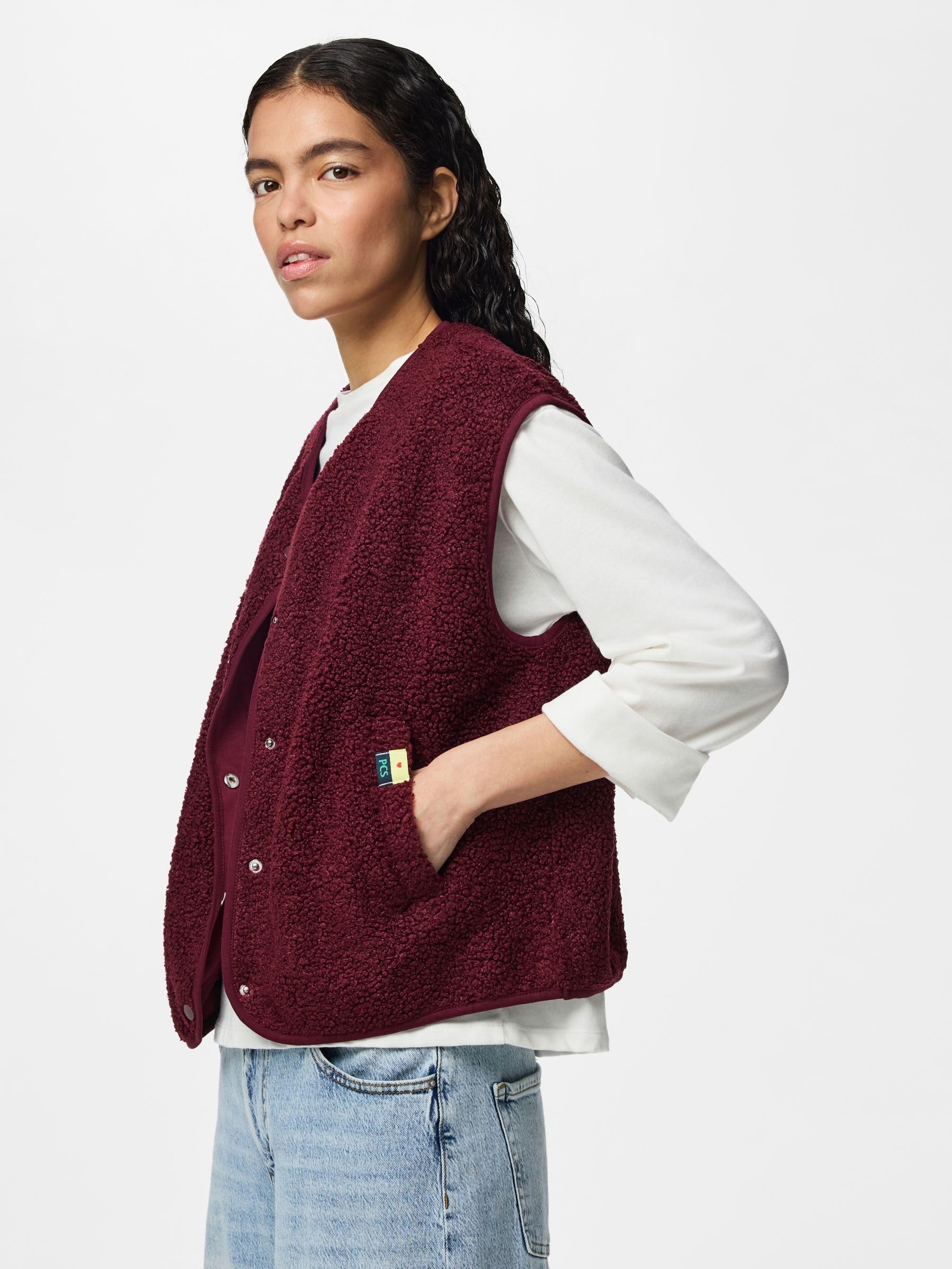 Pieces Pckatty Teddy Vest Bc gilet donna Tawny Port
