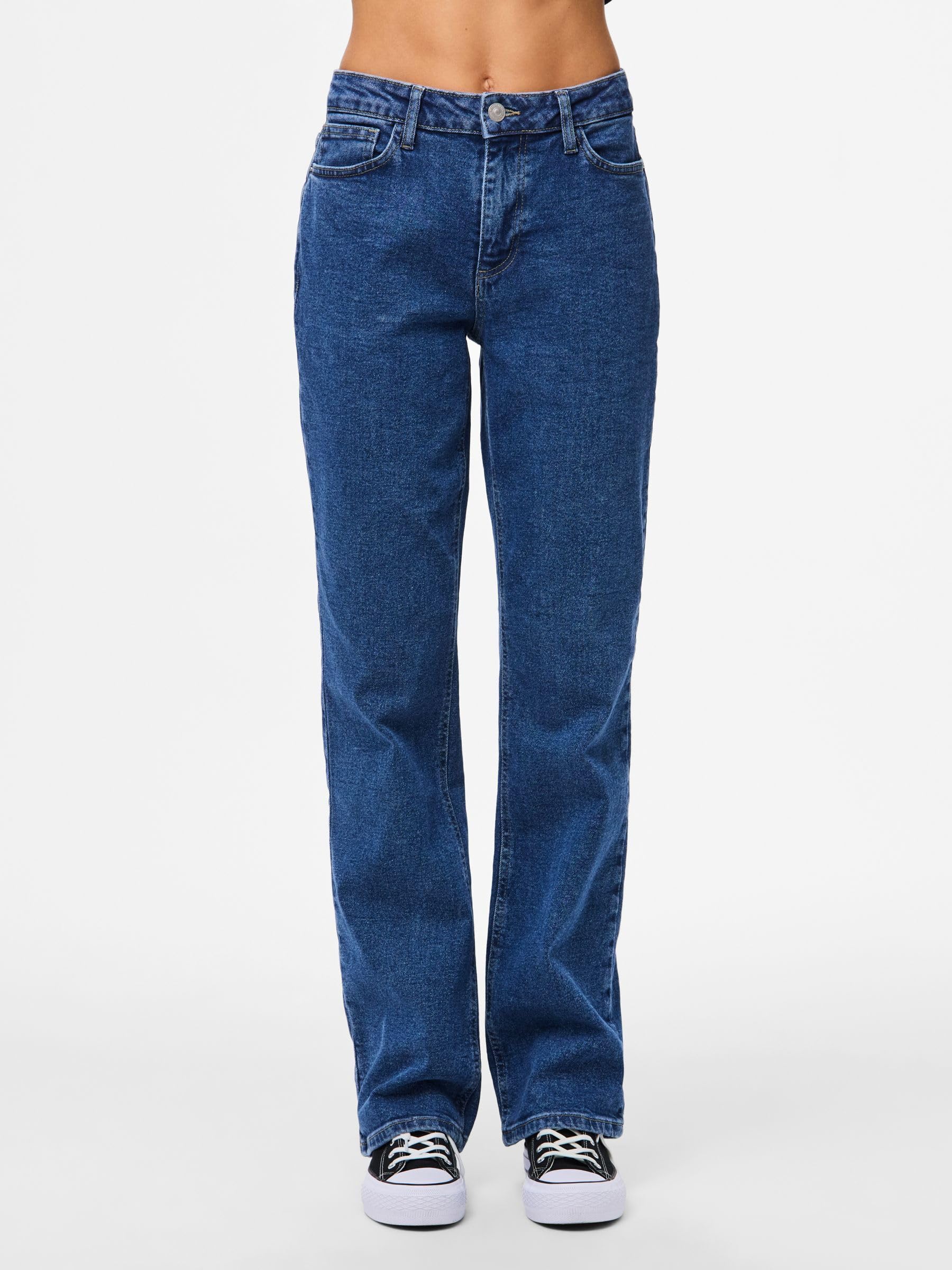 Pieces Pckelly MW Straight Jeans New MB jeans donna 33W/30L dritti