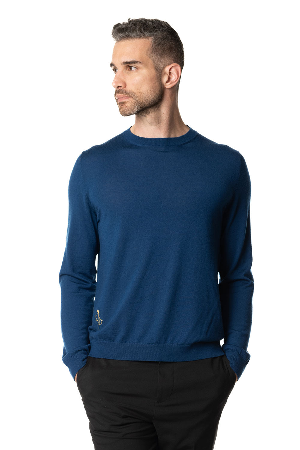 Vittoria Paci Girocollo Maglia Rasata Blu Merinos Uomo