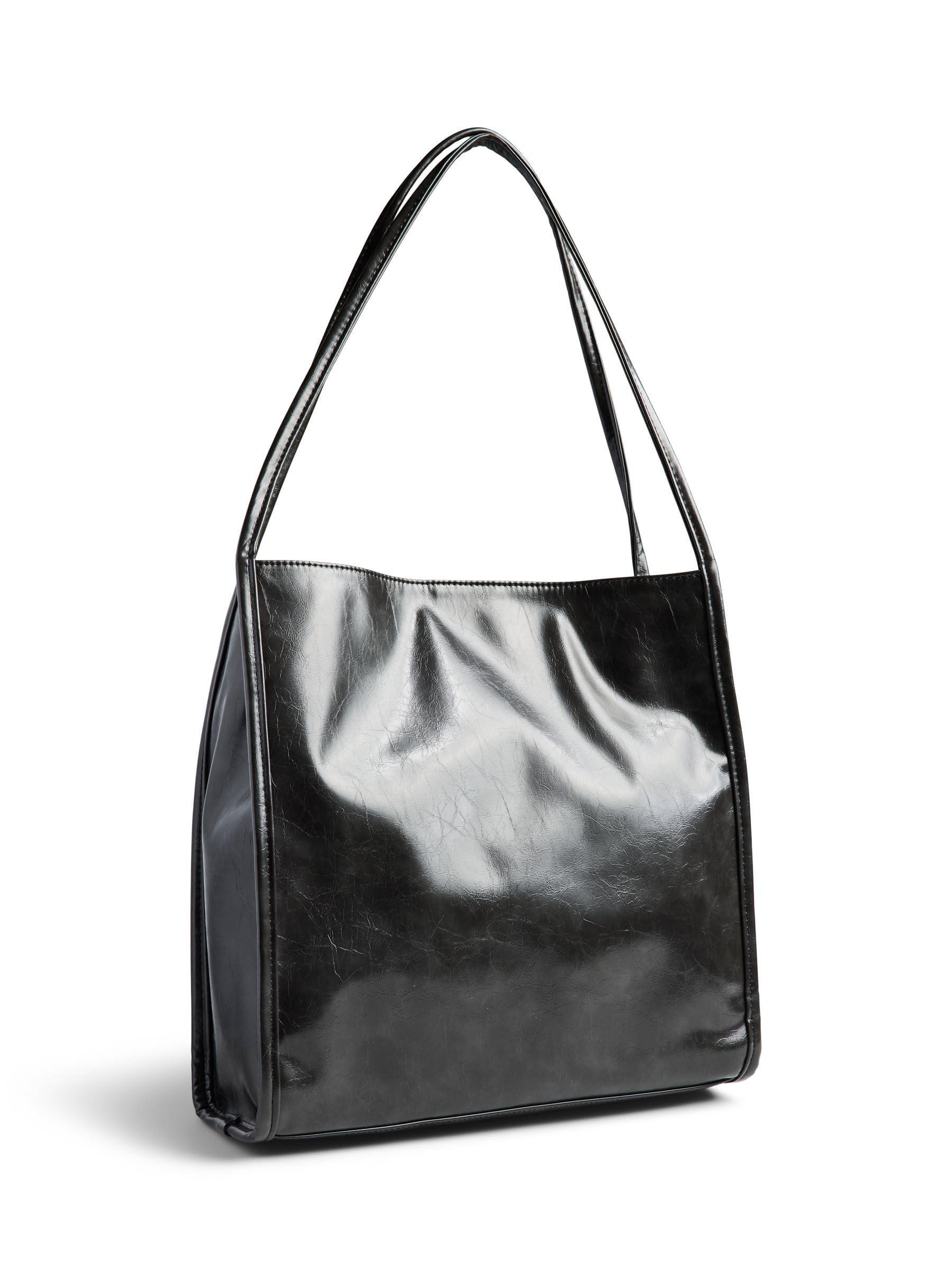 Pieces Pcmalou Patent Shopping Bag borsa spesa nero verniciata