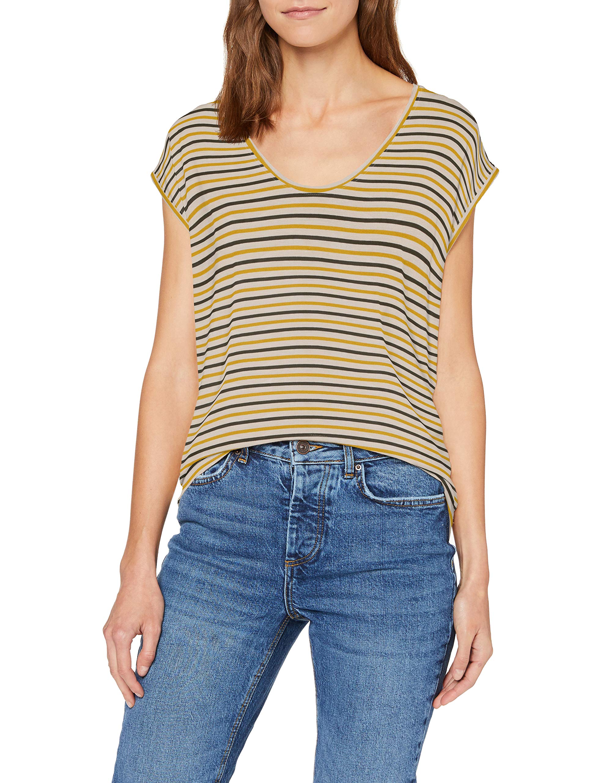 Pieces Pcbillo New Tee Noos t-shirt donna beige righe scollo V