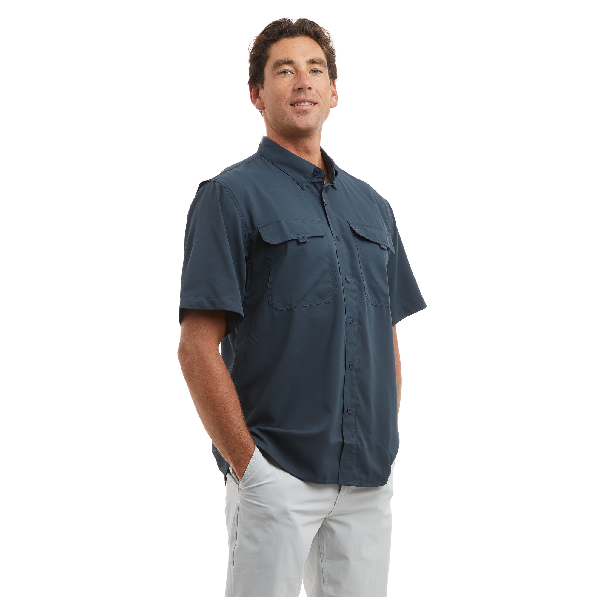 Pelagic Keys camicia uomo manica corta Blu Navy traspirante