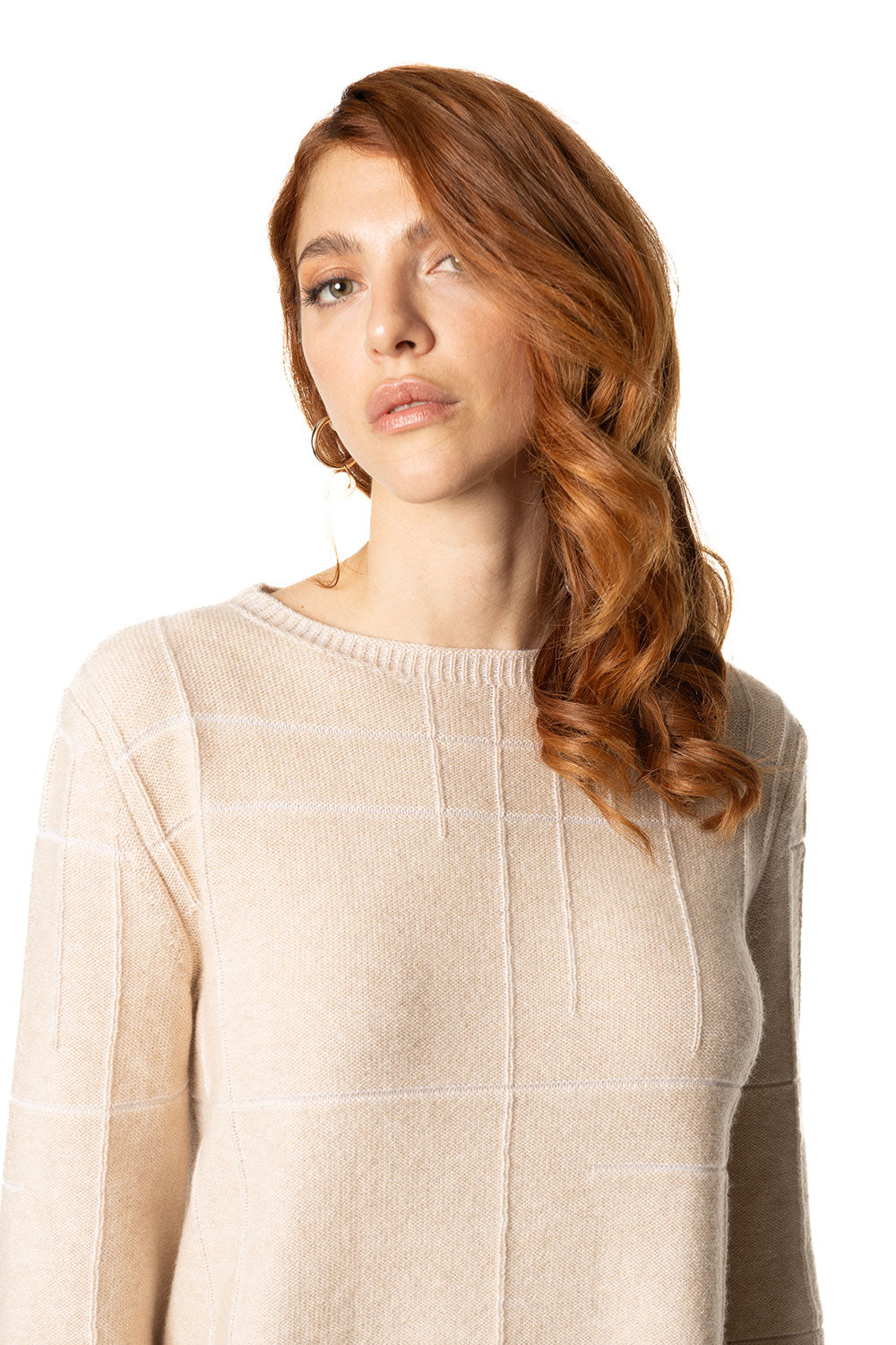 Vittoria Paci Maglione Collo Barca Cashmere Beige Donna